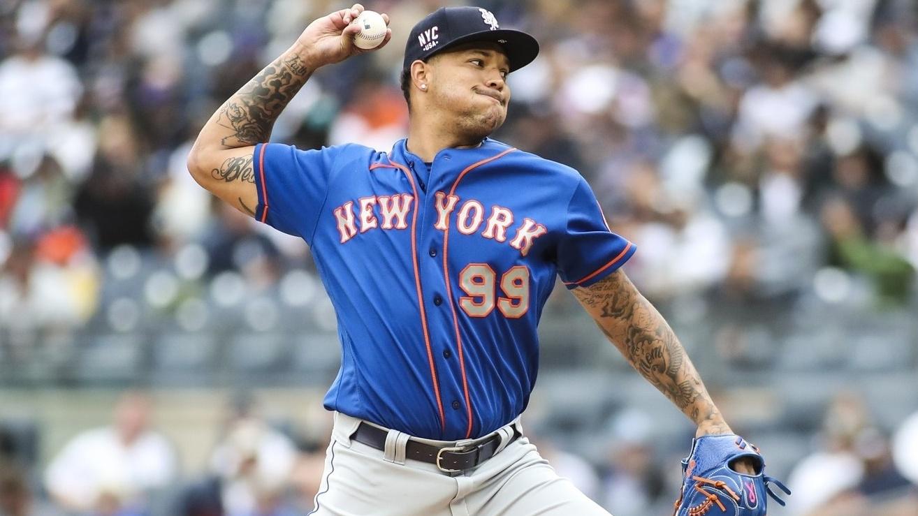 Jul 3, 2021; Bronx, New York, USA; New York Mets pitcher Taijuan Walker (99) pitches in the second inning against the New York Yankees at Yankee Stadium.