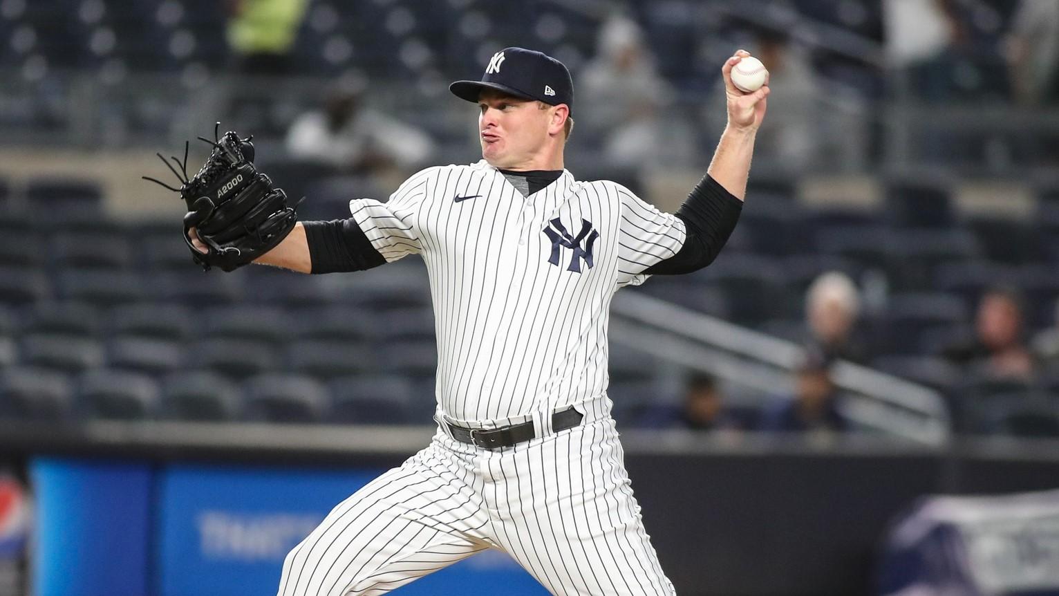 May 25, 2021; Bronx, New York, USA; New York Yankees pitcher Justin Wilson (34) at Yankee Stadium.