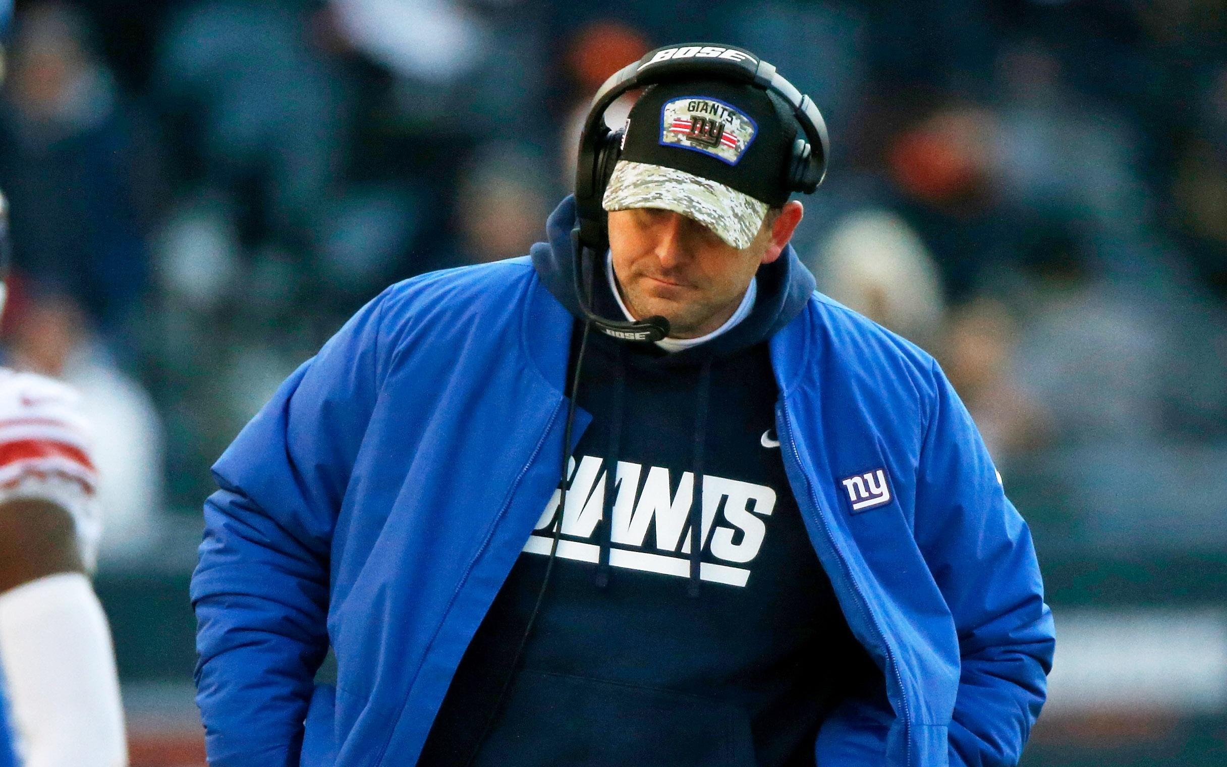 Jan 2, 2022; Chicago, Illinois, USA; New York Giants head coach Joe Judge reacts after a play against the Chicago Bears during the second half at Soldier Field. Mandatory Credit: Jon Durr-USA TODAY Sports