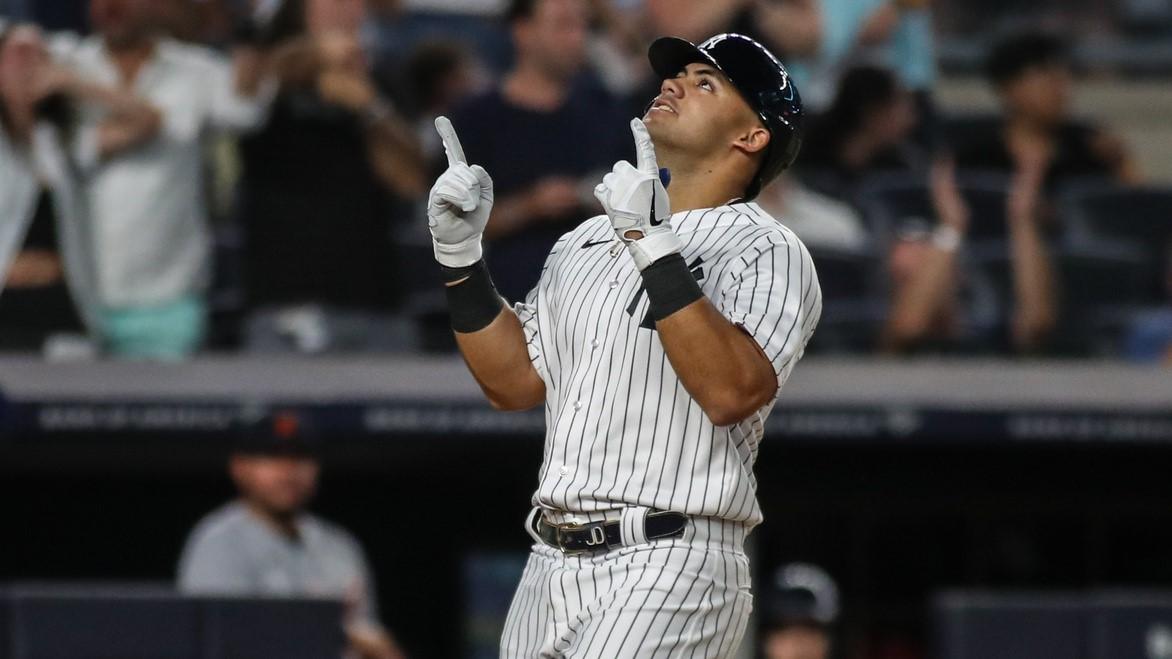 Sep 6, 2023; Bronx, New York, USA; New York Yankees center fielder Jasson Dominguez (89) at Yankee Stadium.