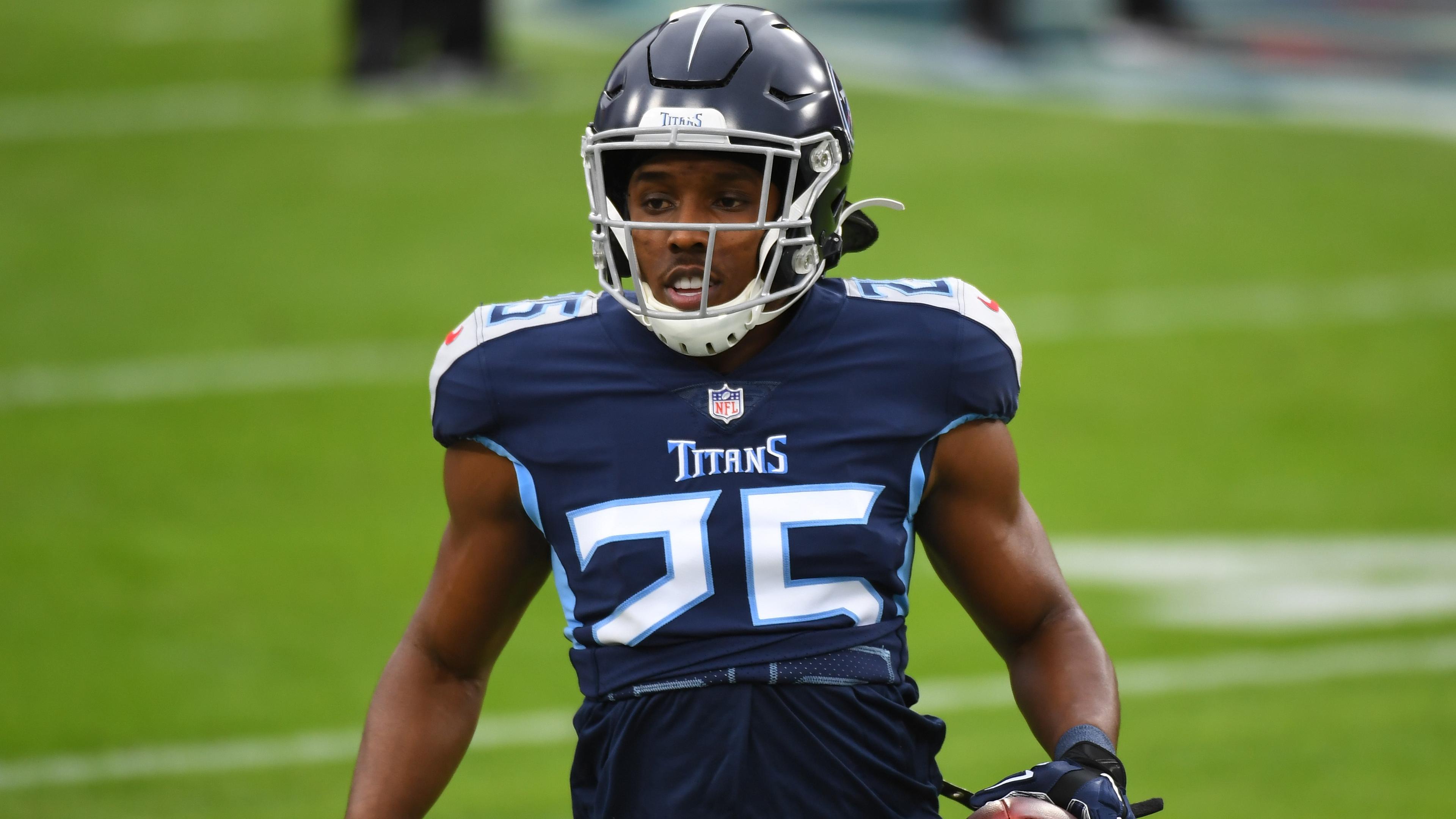 Dec 20, 2020; Nashville, Tennessee, USA; Tennessee Titans cornerback Adoree' Jackson (25) warms up before the game against the Detroit Lions at Nissan Stadium