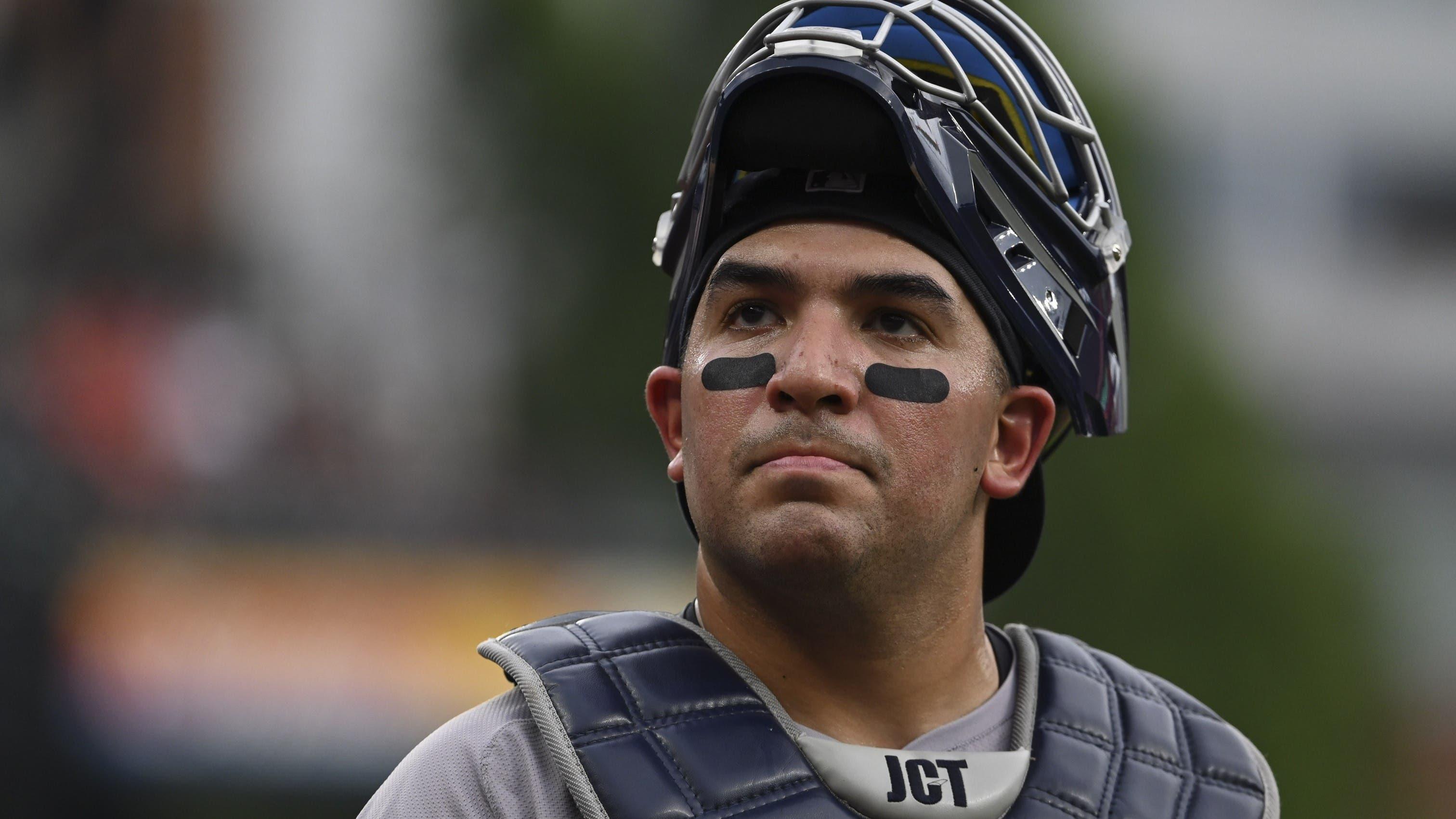 Jul 12, 2024; Baltimore, Maryland, USA; New York Yankees catcher Jose Trevino (39) before the game against the Baltimore Orioles at Oriole Park at Camden Yards. / Tommy Gilligan-USA TODAY Sports