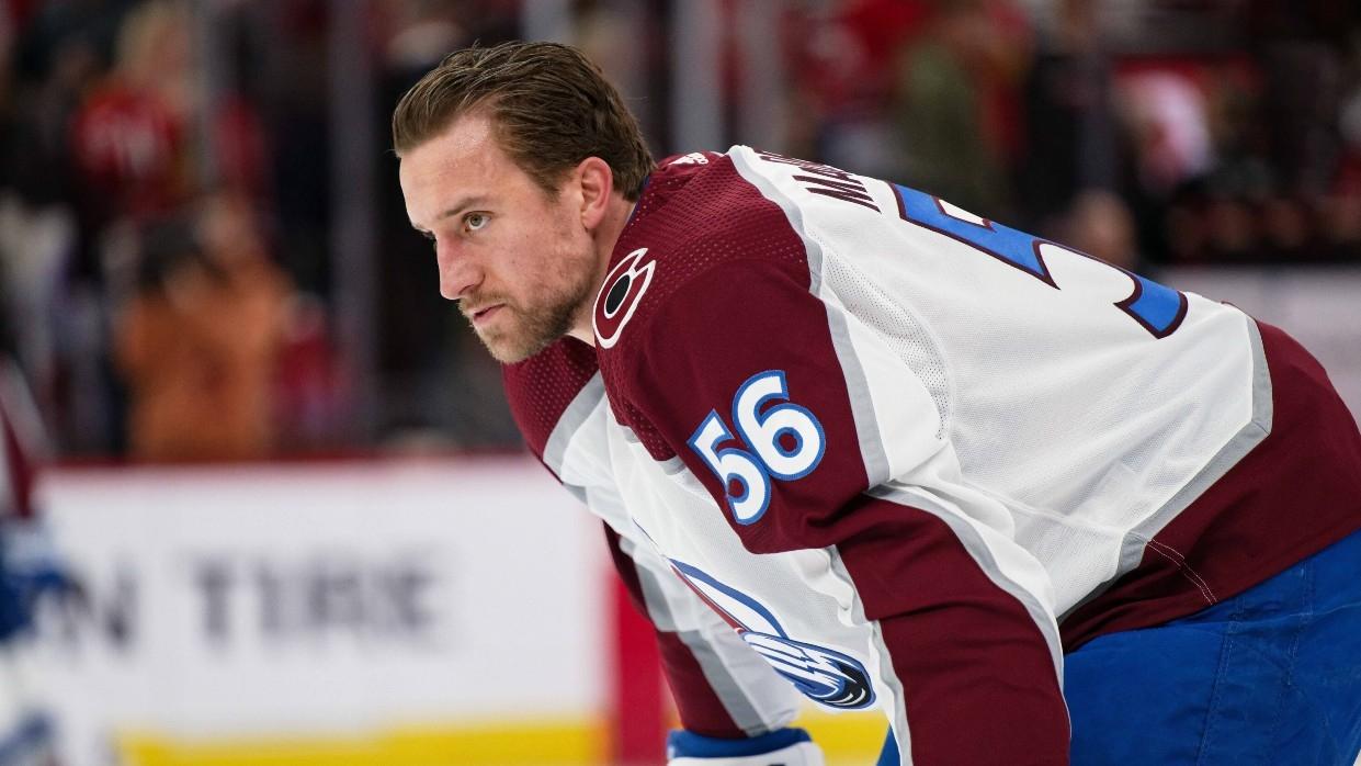 Then Colorado Avalanche defenseman Kurtis MacDermid (56) warms up before a game against the Chicago Blackhawks at United Center