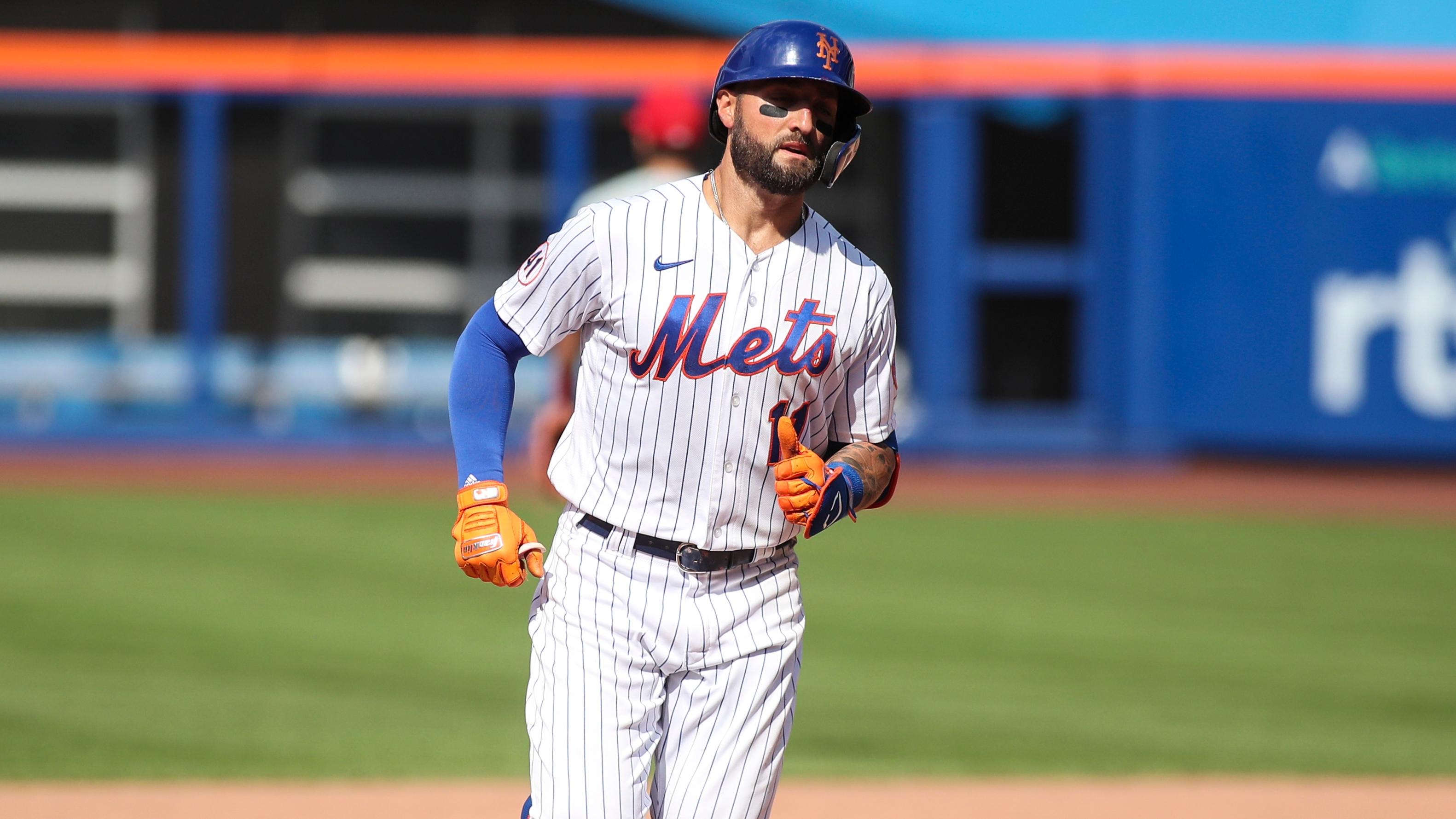 Jun 27, 2021; New York City, New York, USA; New York Mets center fielder Kevin Pillar (11) rounds the bases after hitting a solo home run in the ninth inning against the Philadelphia Phillies at Citi Field.