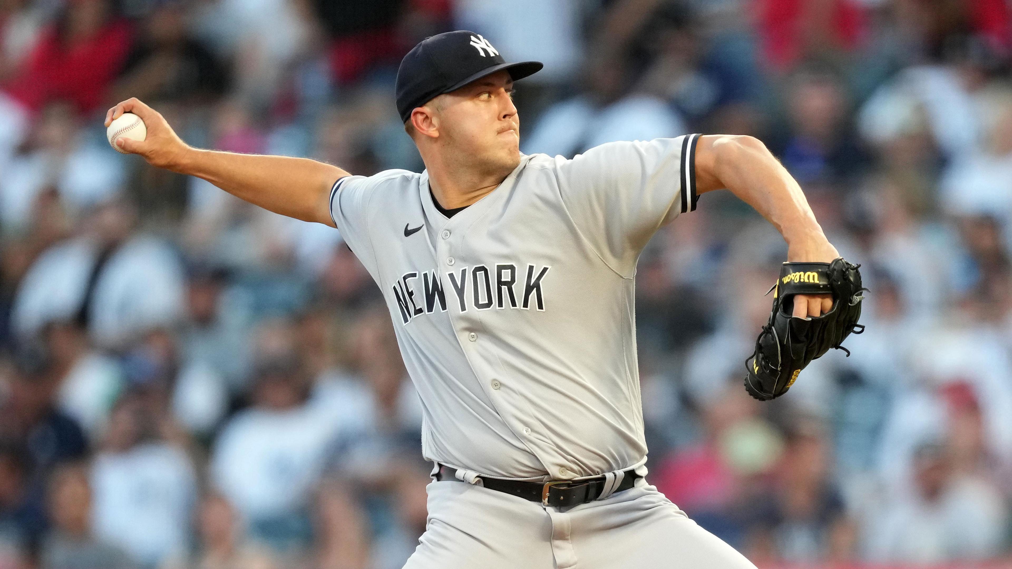 Aug 30, 2022; Anaheim, California, USA; New York Yankees starting pitcher Jameson Taillon (50) throws in the first inning against the Los Angeles Angels at Angel Stadium.