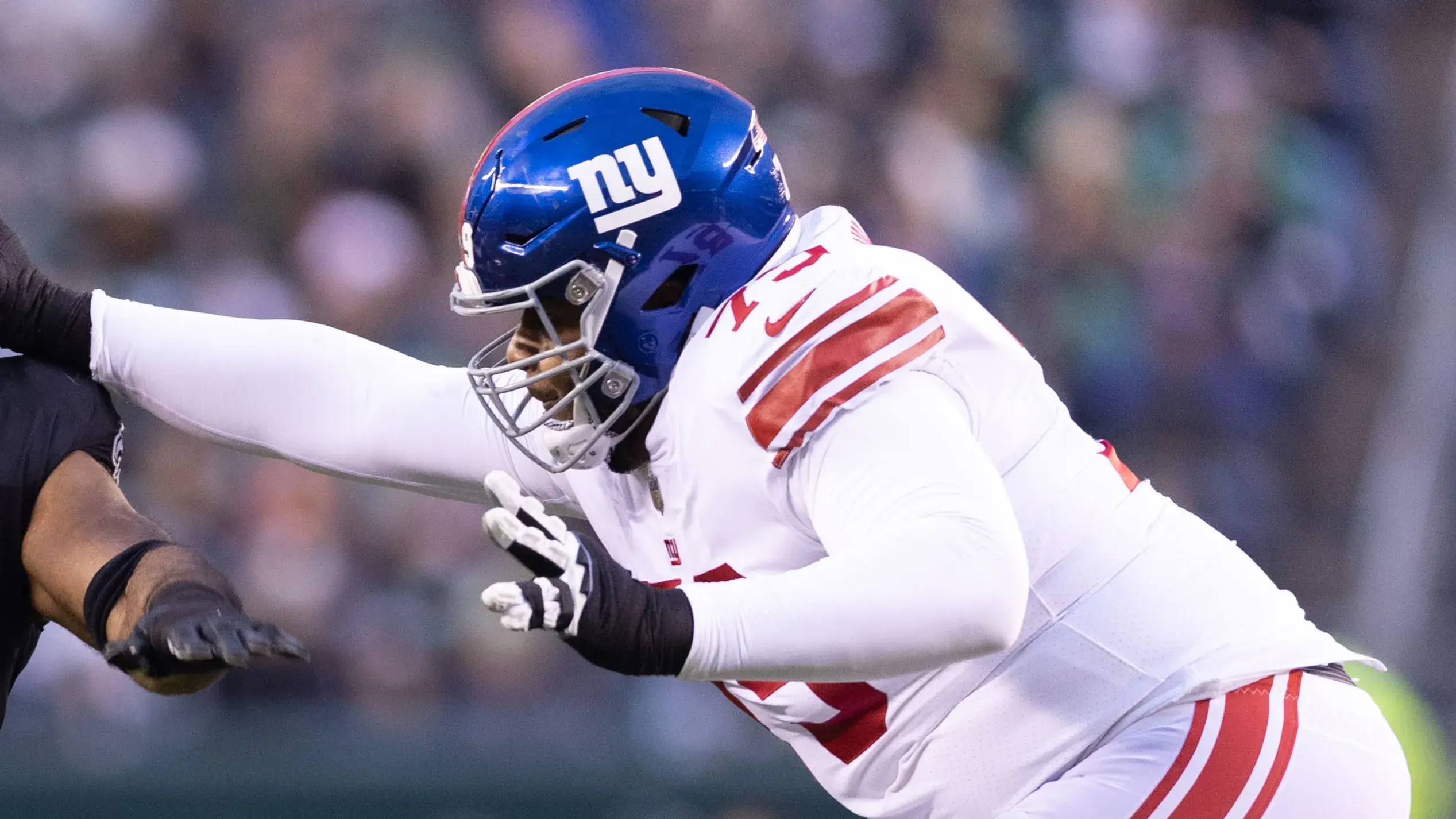 Jan 8, 2023; Philadelphia, Pennsylvania, USA; Philadelphia Eagles defensive end Brandon Graham (55) and New York Giants guard Joshua Ezeudu (75) in action during the first quarter at Lincoln Financial Field. Mandatory Credit: Bill Streicher-USA TODAY Sports / © Bill Streicher-USA TODAY Sports