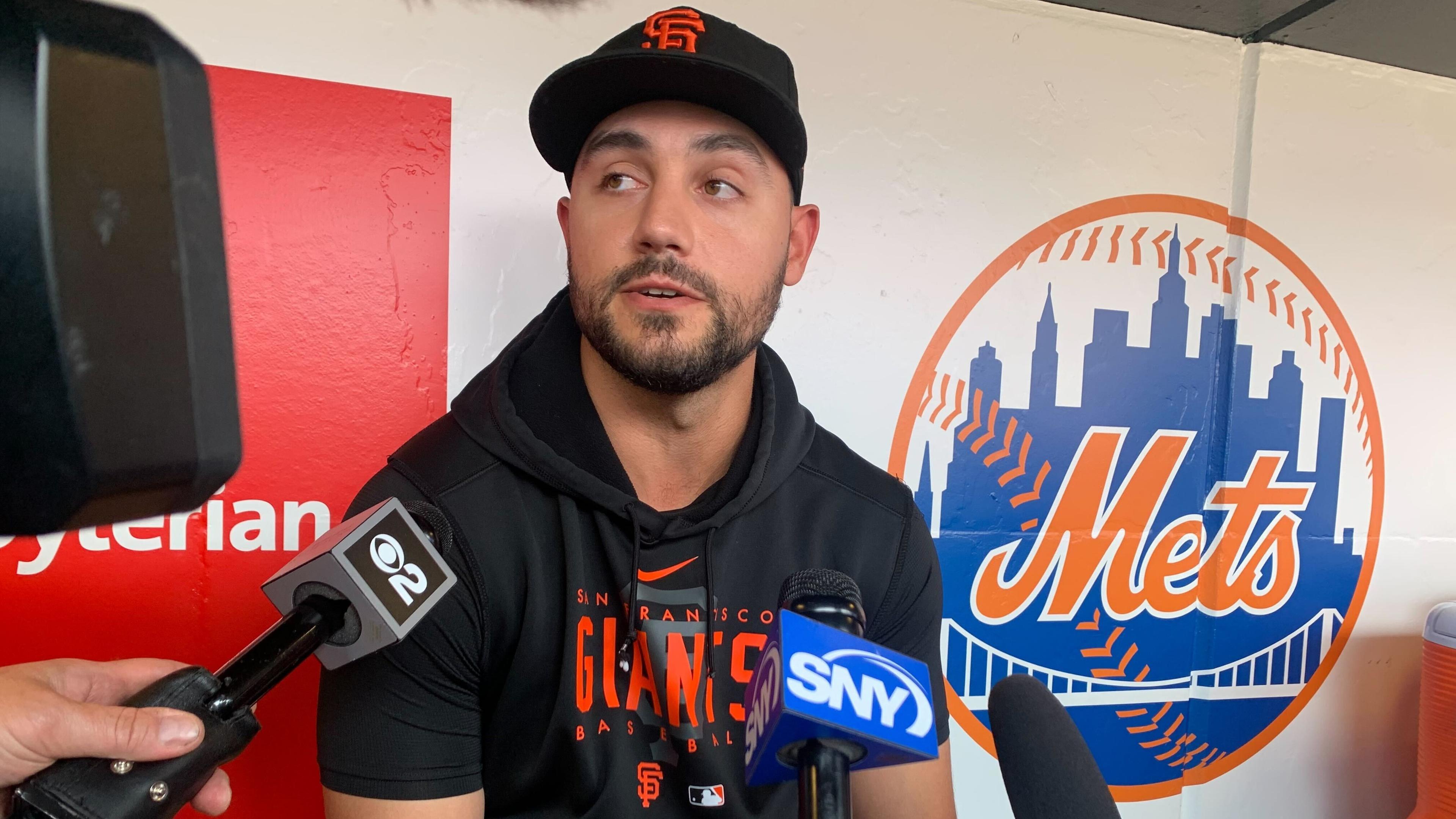 Michael Conforto speaks before the Mets-Giants series at Citi Field