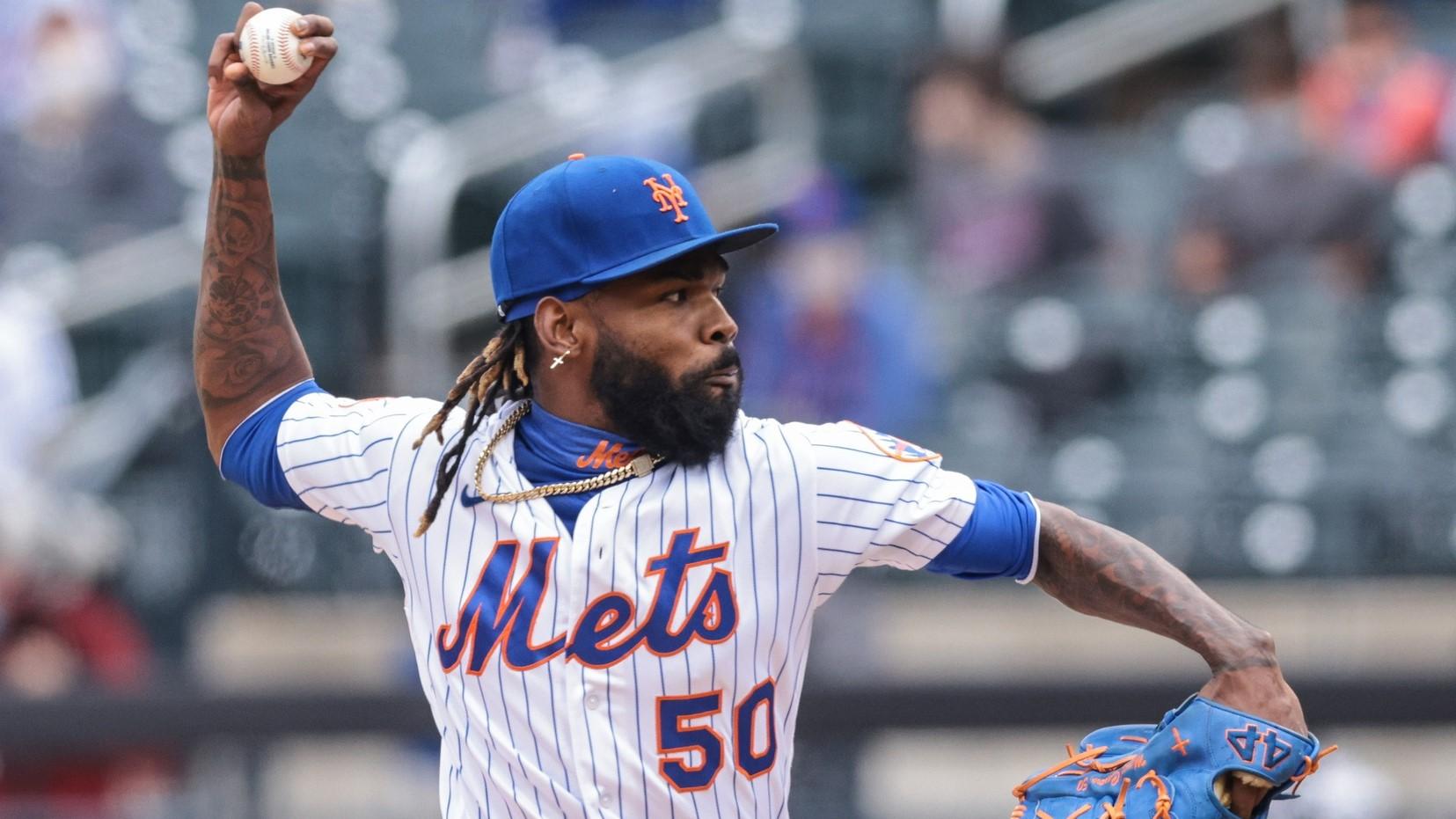 Apr 25, 2021; New York City, New York, USA; New York Mets relief pitcher Miguel Castro (50) delivers a pitch during the eighth inning against the Washington Nationals at Citi Field.