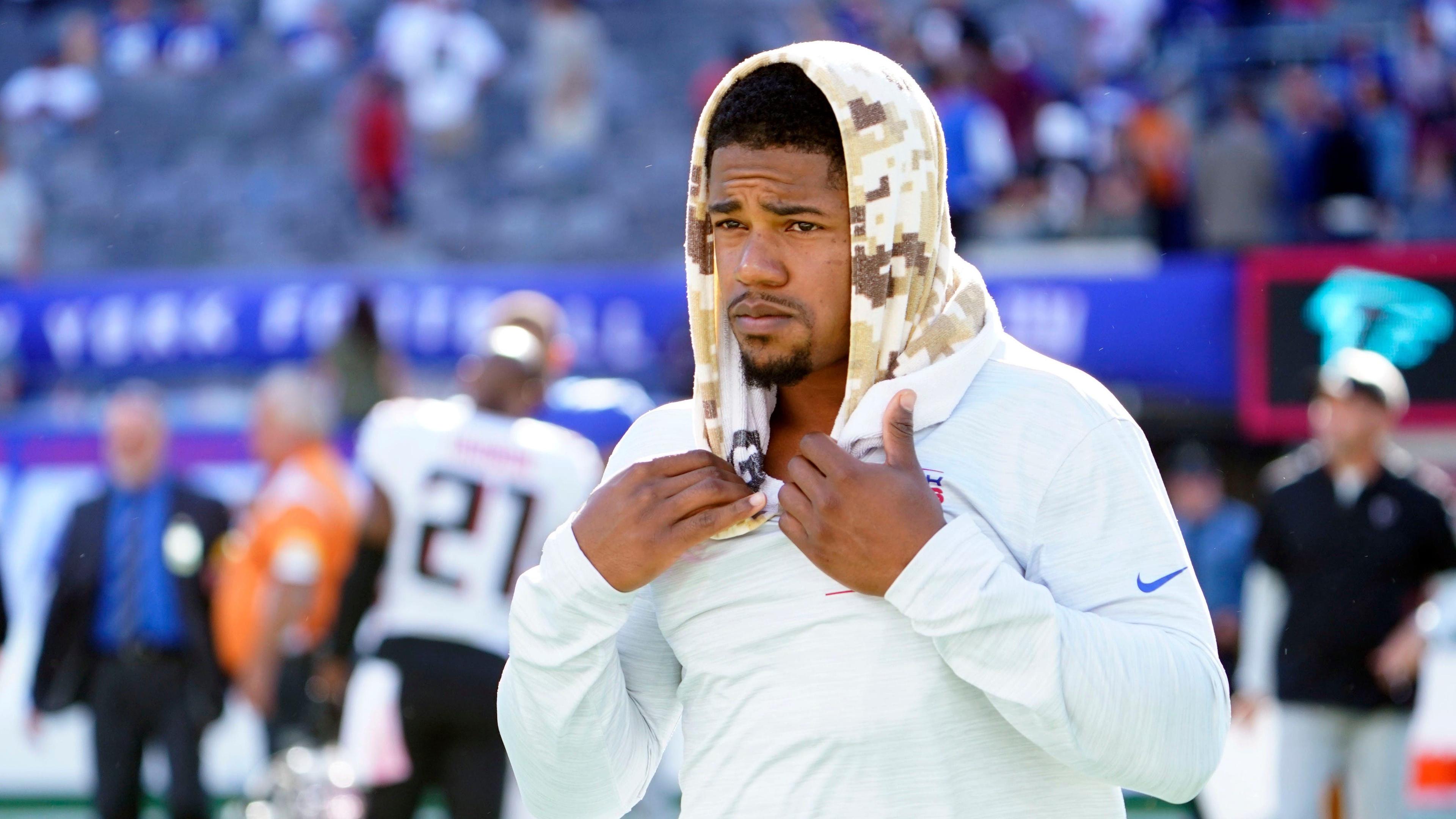 New York Giants wide receiver Sterling Shepard (3) walks off the field after the Giants fall to the Atlanta Falcons, 17-14, in the second half at MetLife Stadium on Sunday, Sept. 26, 2021, in East Rutherford. Nyg Vs Atl / Danielle Parhizkaran/NorthJersey.com via Imagn Content Services, LLC