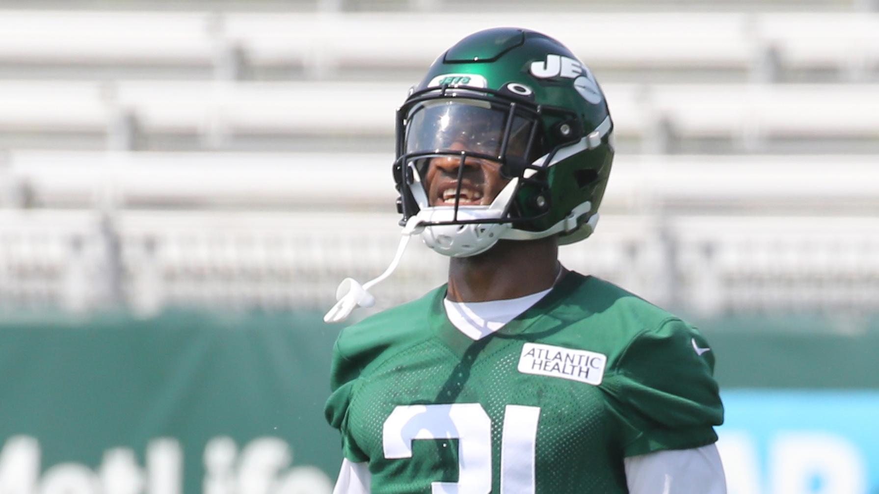 The Jets defensive secondary including Justin Hardee, Isaiah Dunn Brandin Echols and Bless Austin the New York Jets hold their first practice of training camp at their practice facility