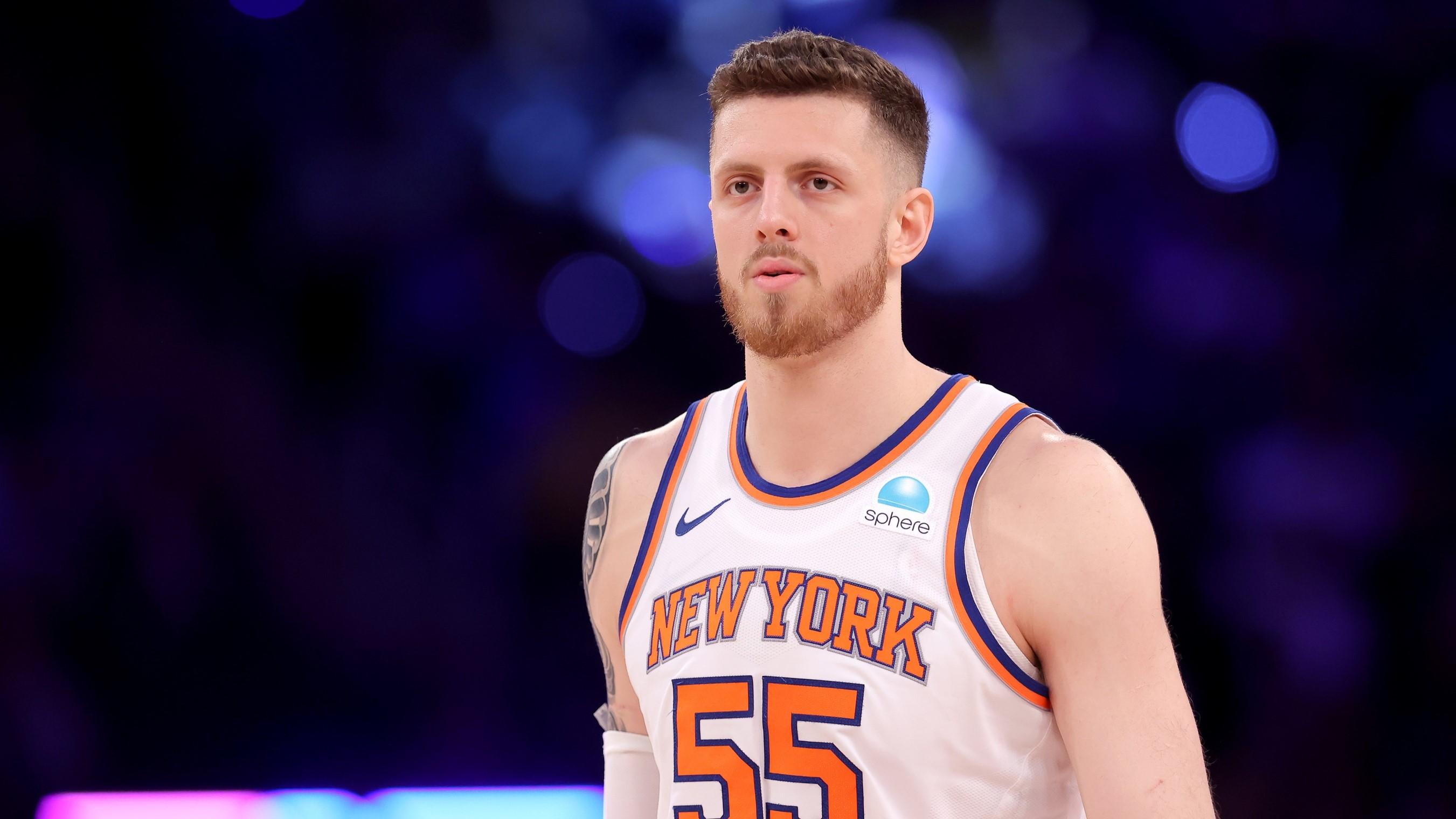 May 19, 2024; New York, New York, USA; New York Knicks center Isaiah Hartenstein (55) reacts during the third quarter of game seven of the second round of the 2024 NBA playoffs against the Indiana Pacers at Madison Square Garden.