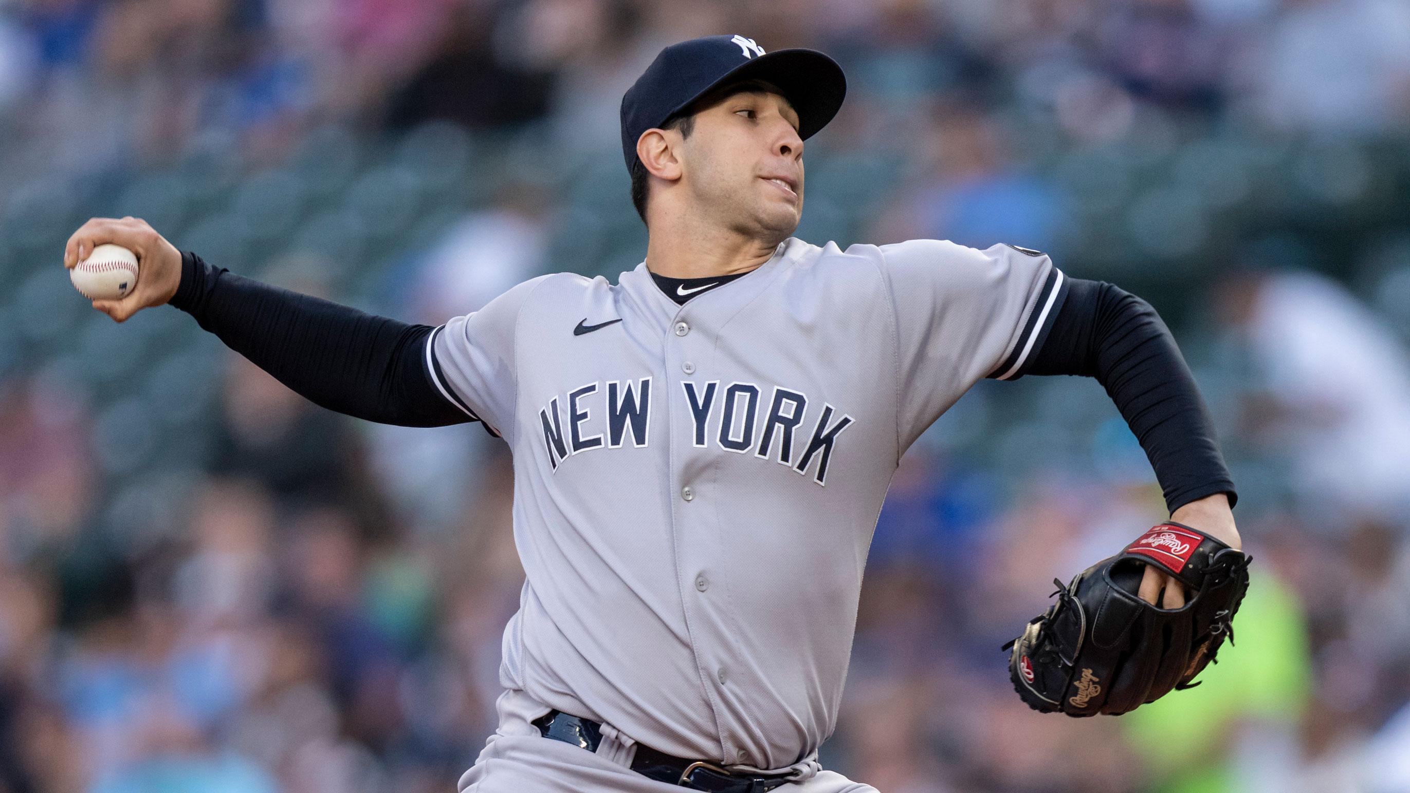 Jul 7, 2021; Seattle, Washington, USA; New York Yankees reliever Luis Cessa (85) delivers a pitch during a game against the Seattle Mariners at T-Mobile Park. The Yankees won 5-4.