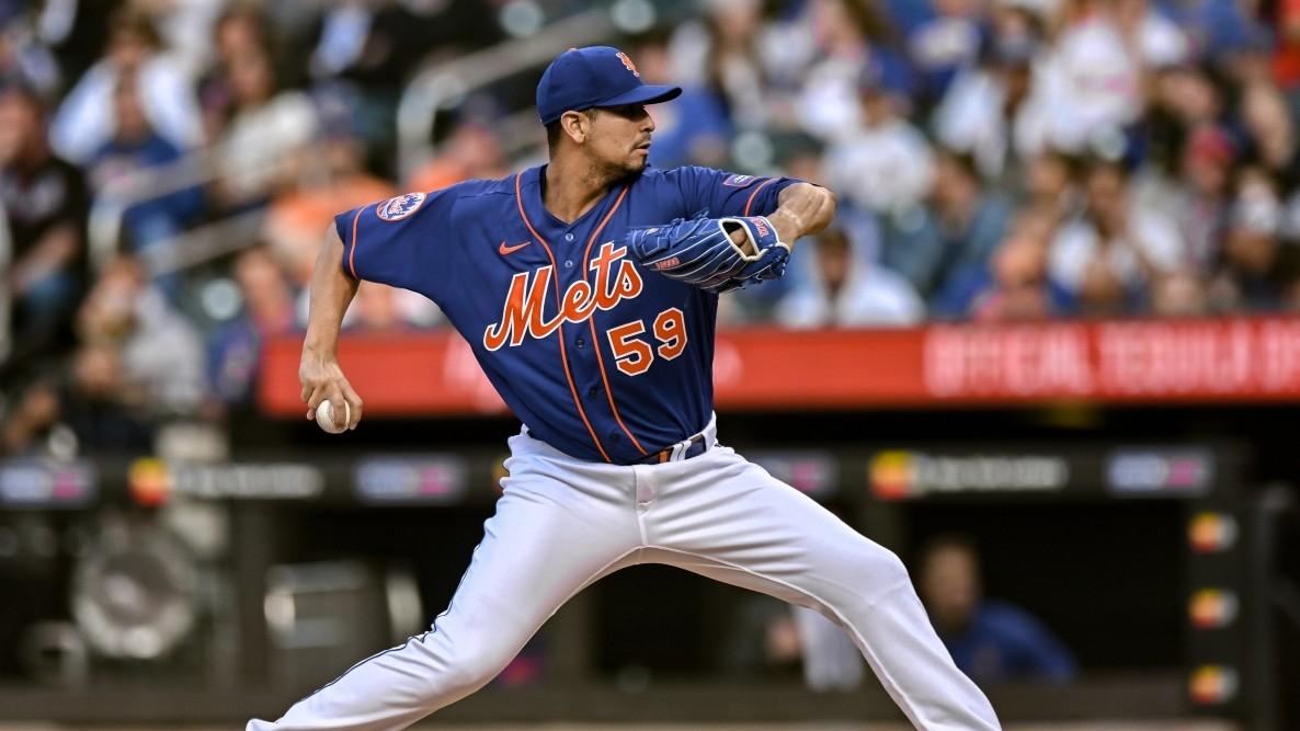 New York Mets starting pitcher Carlos Carrasco (59) pitches against the Philadelphia Phillies.