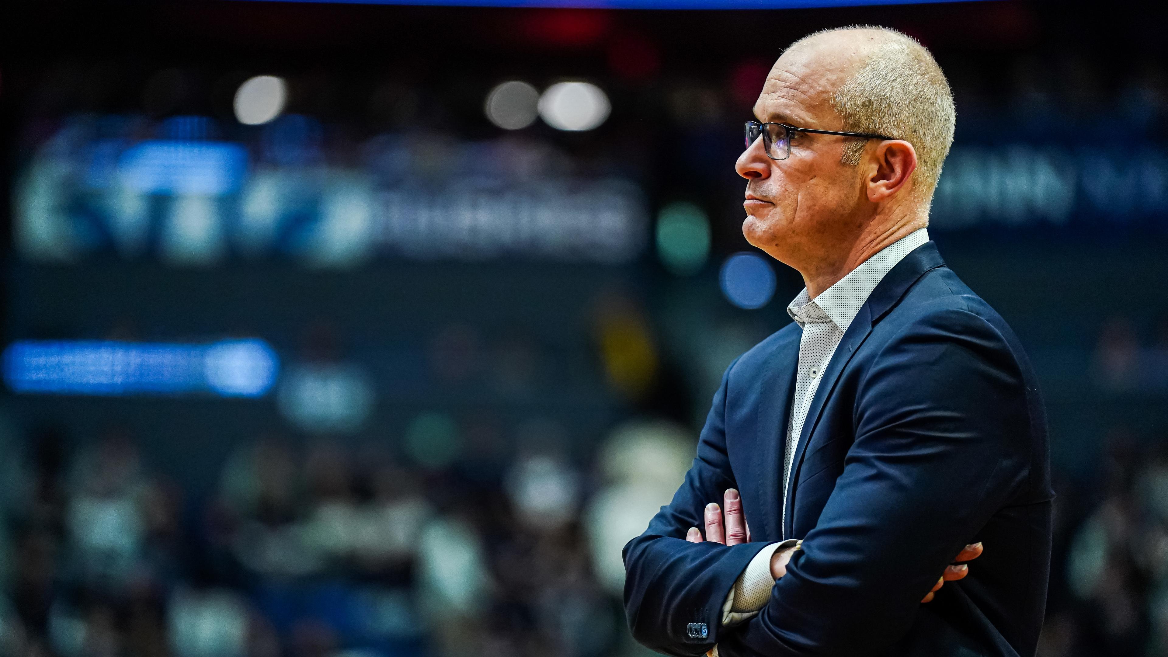 Connecticut Huskies head coach Dan Hurley on the court as they take on the Georgetown Hoyas at XL Center.