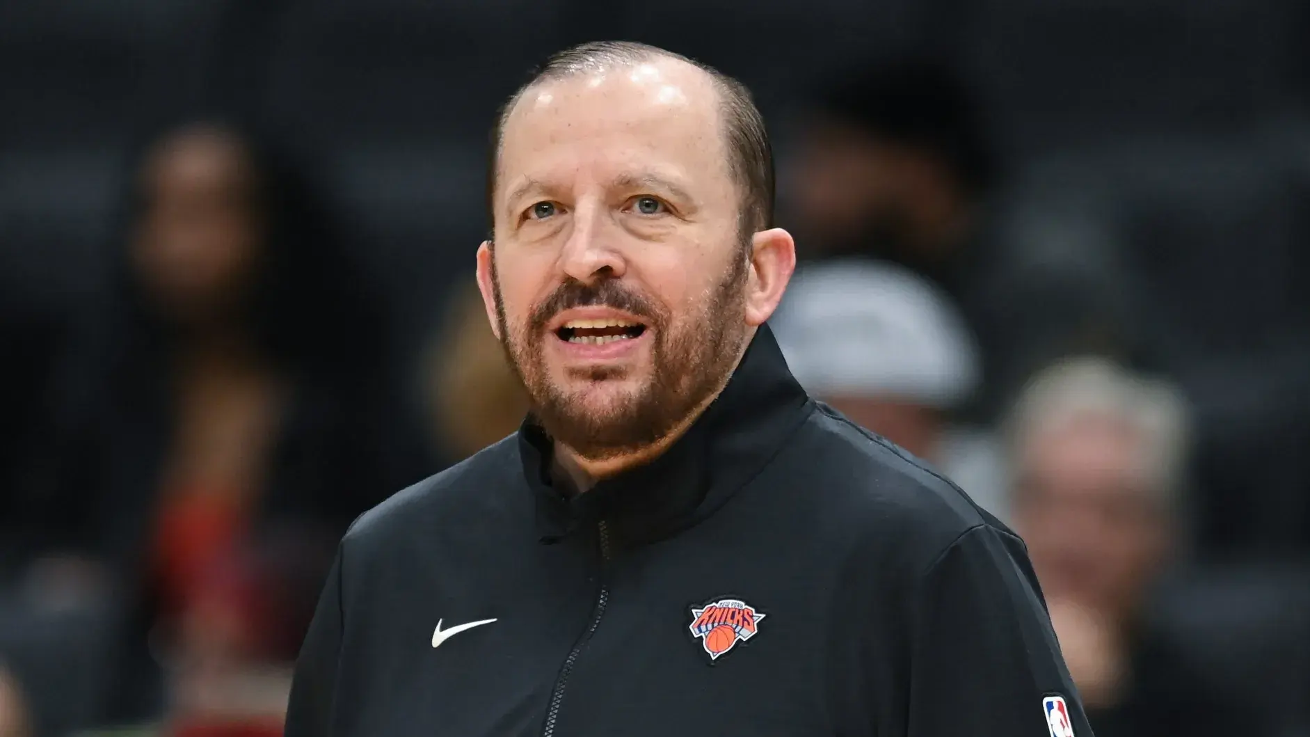 Oct 18, 2024; Washington, District of Columbia, USA; New York Knicks head coach Tom Thibodeau looks on during the third quarter against the Washington Wizards at Capital One Arena. Mandatory Credit: Reggie Hildred-Imagn Images / © Reggie Hildred-Imagn Images