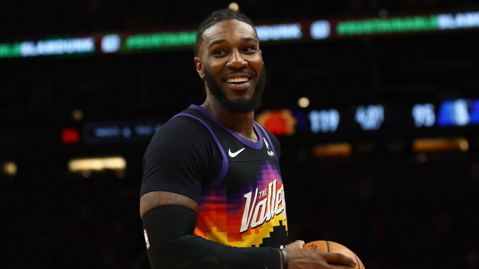 May 4, 2022; Phoenix, Arizona, USA; Phoenix Suns forward Jae Crowder (99) against the Dallas Mavericks in game two of the second round for the 2022 NBA playoffs at Footprint Center.