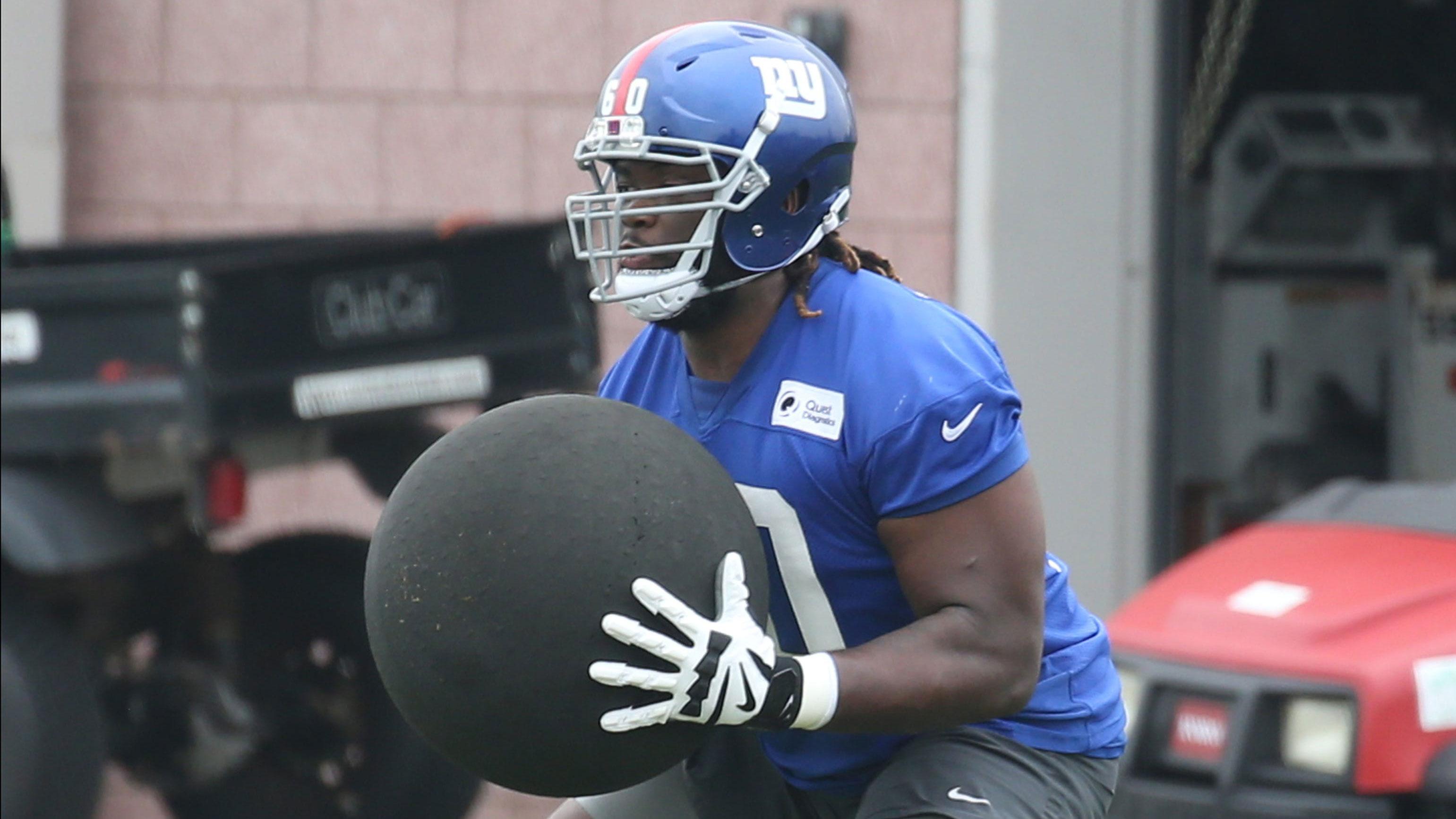 Offensive lineman Marcus McKethan during practice as part of the 2022 New York Giants Rookie Minicamp in East Rutherford, NJ on May 14, 2022.