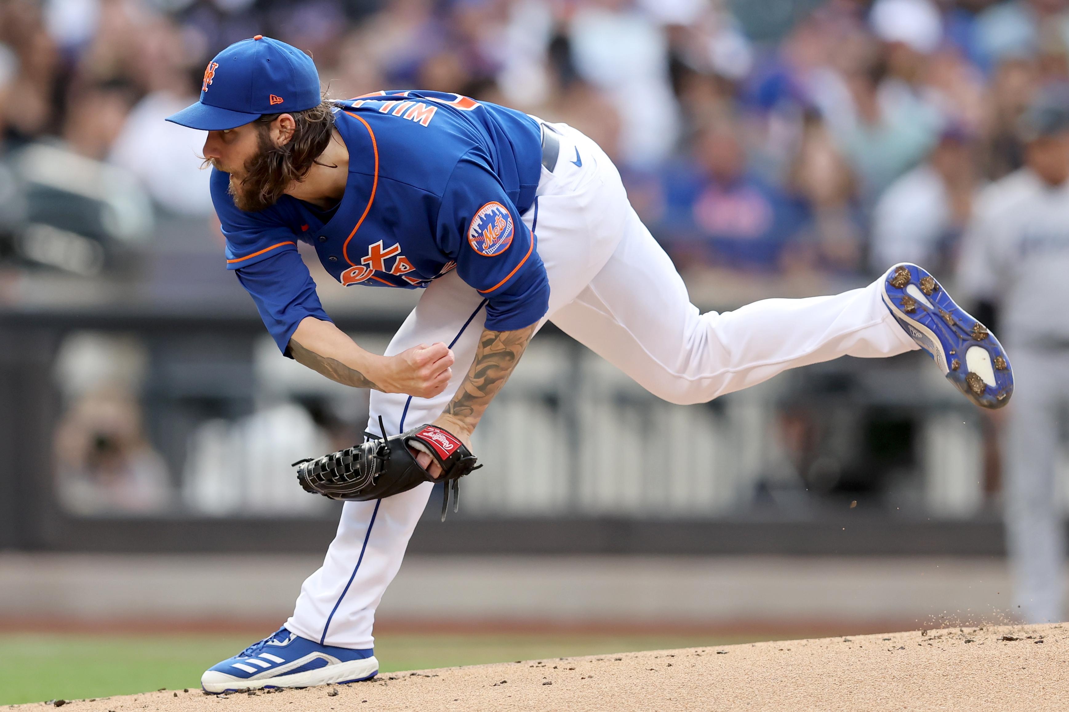 New York Mets starting pitcher Trevor Williams (29) follows through on a pitch against the Miami Marlins during the first inning at Citi Field.