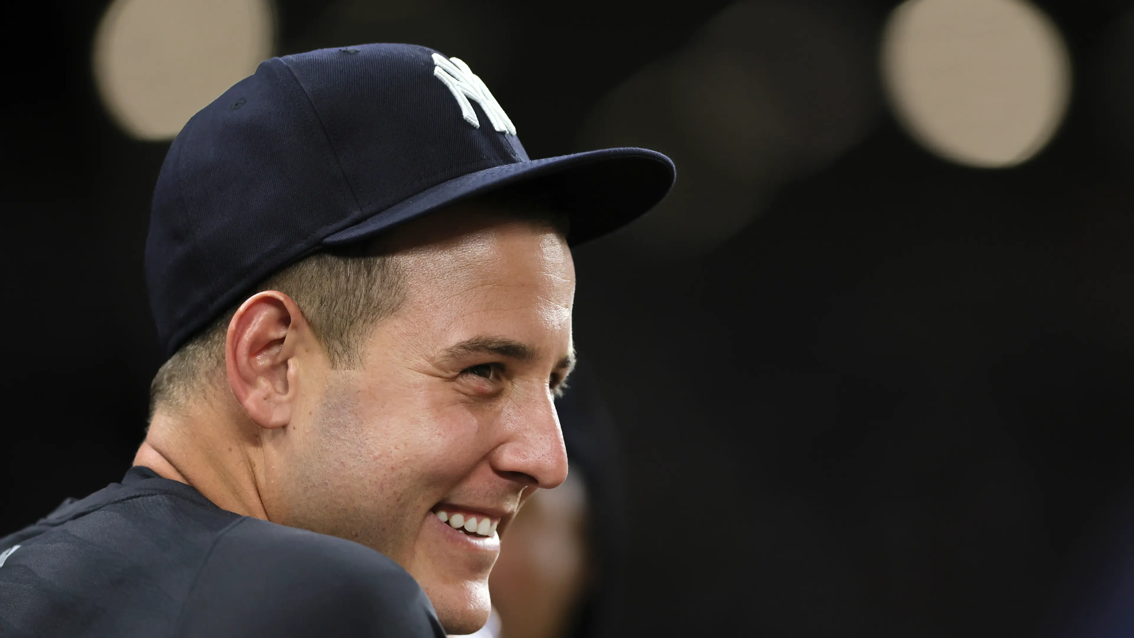 Aug 11, 2023; Miami, Florida, USA; New York Yankees first baseman Anthony Rizzo (48) looks on from the dugout against the Miami Marlins at loanDepot Park. / Sam Navarro-USA TODAY Sports