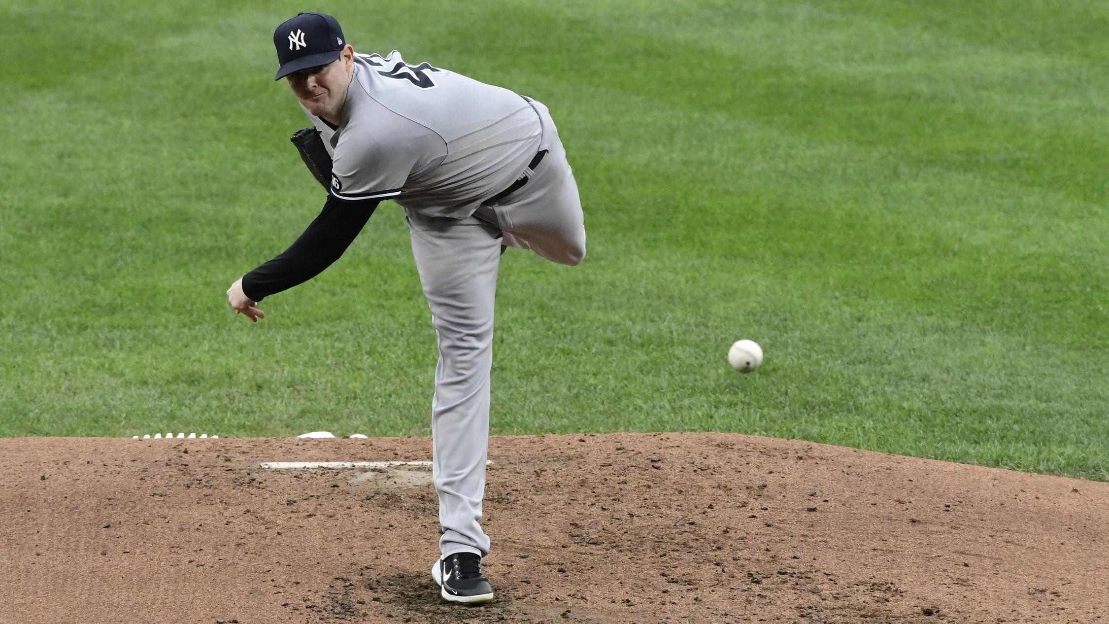 New York Yankees starting pitcher Jordan Montgomery (47) delivers a third inning pitch against the Baltimore Orioles at Oriole Park at Camden Yards.