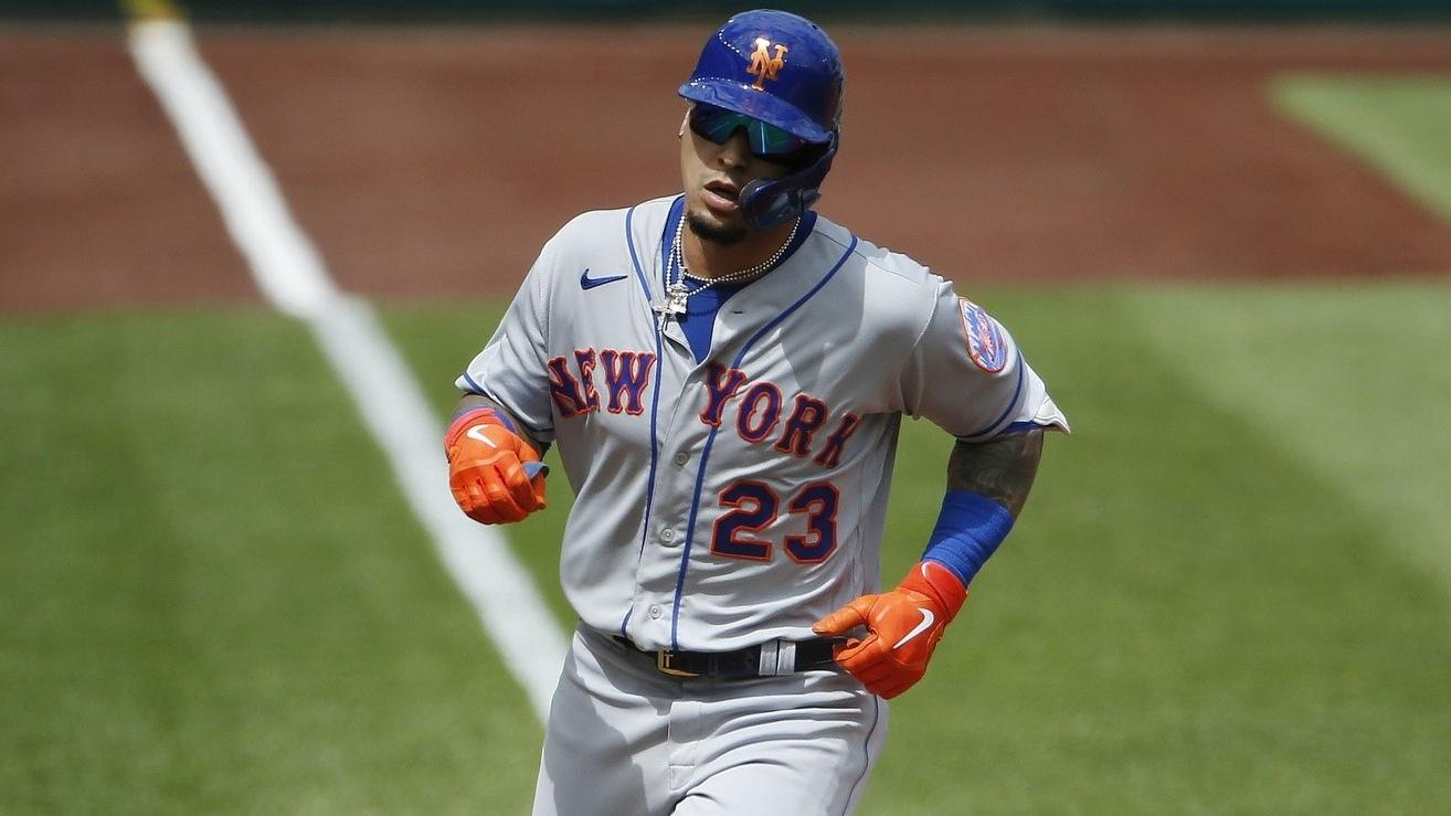 Sep 4, 2021; Washington, District of Columbia, USA; New York Mets second baseman Javier Baez (23) rounds third base after hitting a home run against the Washington Nationals in the second inning at Nationals Park.