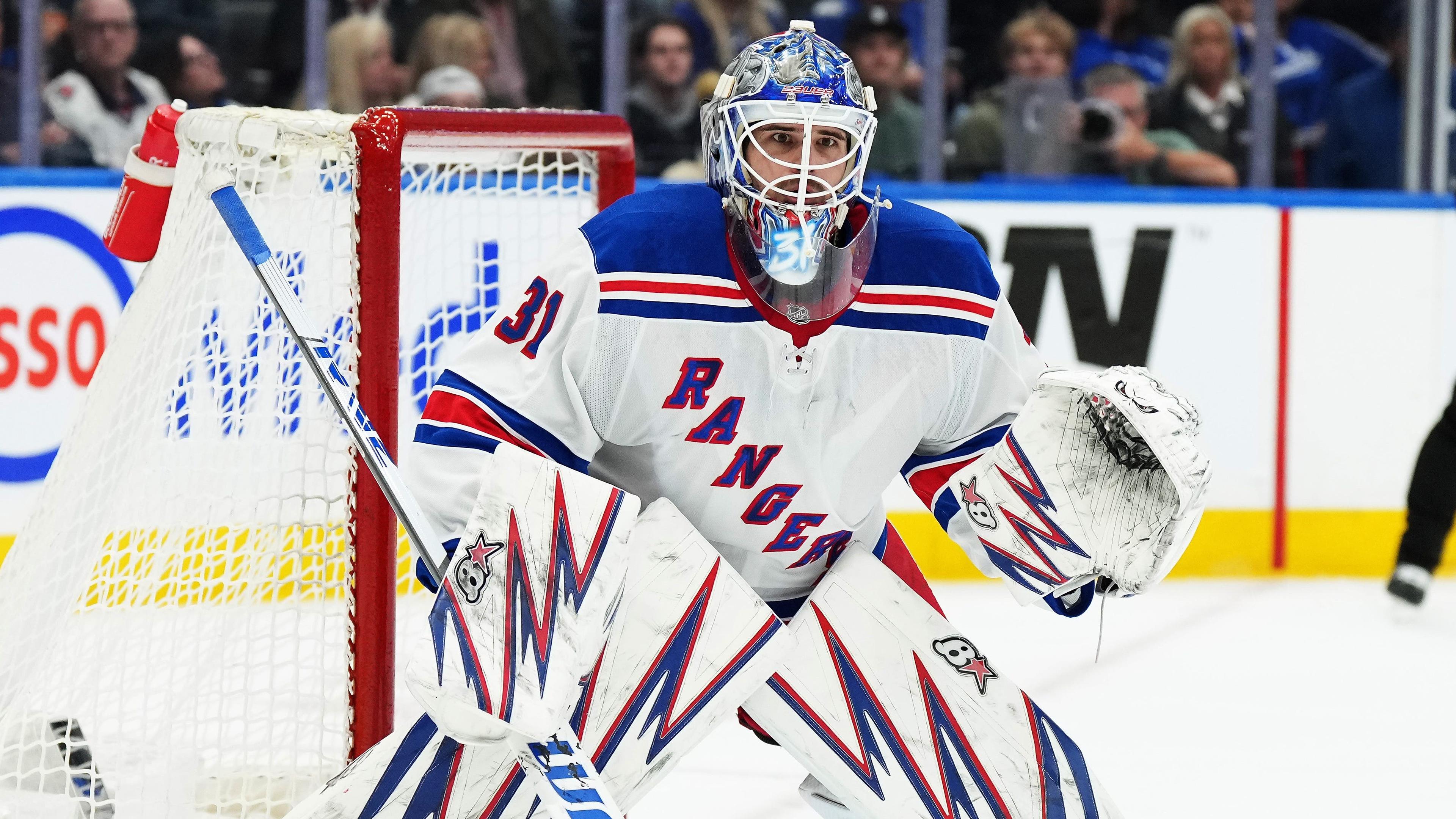 New York Rangers goaltender Igor Shesterkin (31) follows the play against the Toronto Maple Leafs during the first period at Scotiabank Arena / Nick Turchiaro - Imagn Images