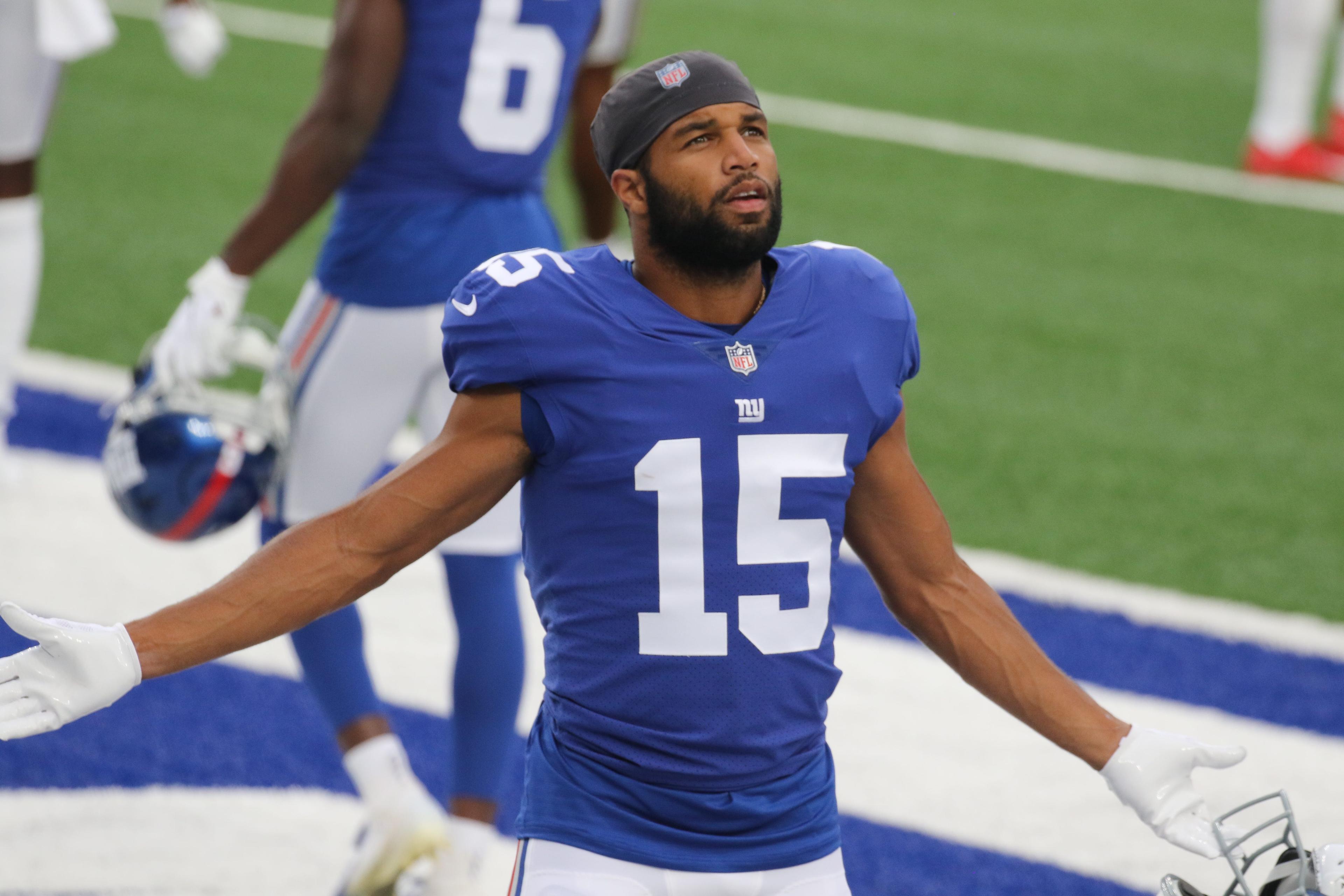 Golden Tate III dances to the music before the New York Giants play an inter-sqaud game, the Blue White scrimmage at MetLife Stadium on August 28 2020. The New York Giants Play An Inter Sqaud Game The Blue White Scrimmage At Metlife Stadium On August 28 2020