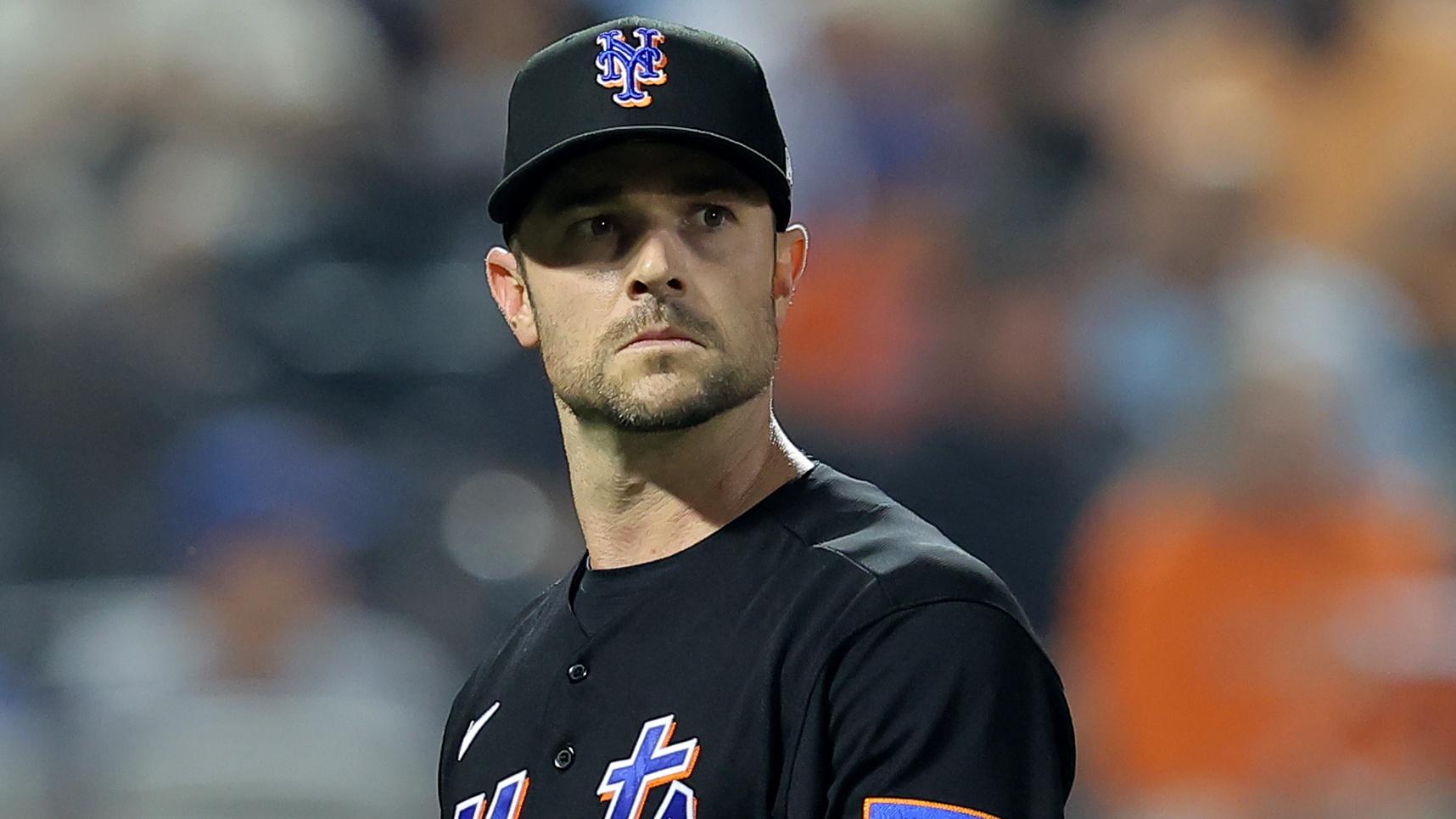 Jun 30, 2023; New York City, New York, USA; New York Mets relief pitcher David Robertson (30) reacts during the eighth inning against the San Francisco Giants at Citi Field. Mandatory Credit: Brad Penner-USA TODAY Sports