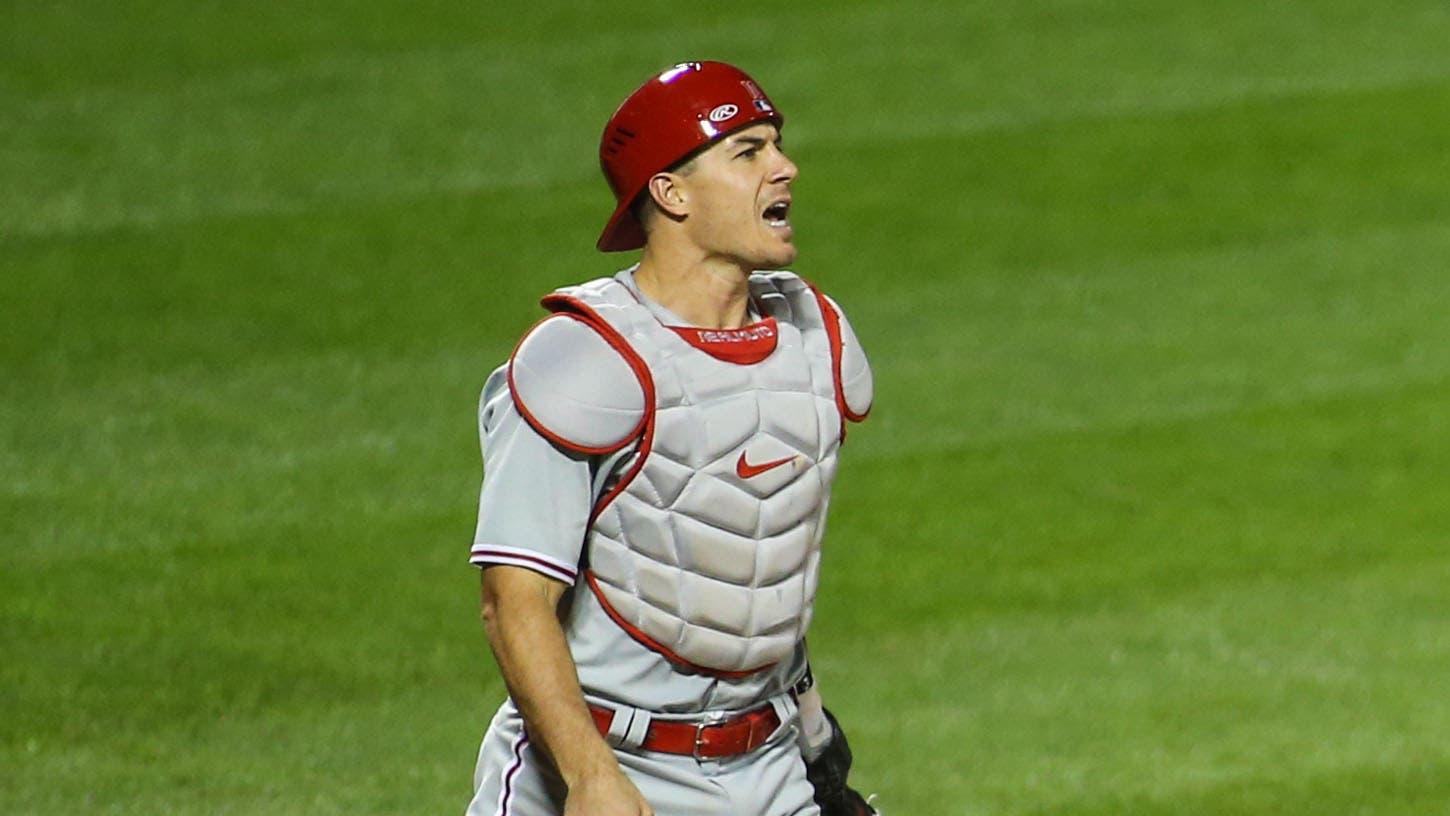 J.T. Realmuto yells out while catching for Phillies / USA TODAY