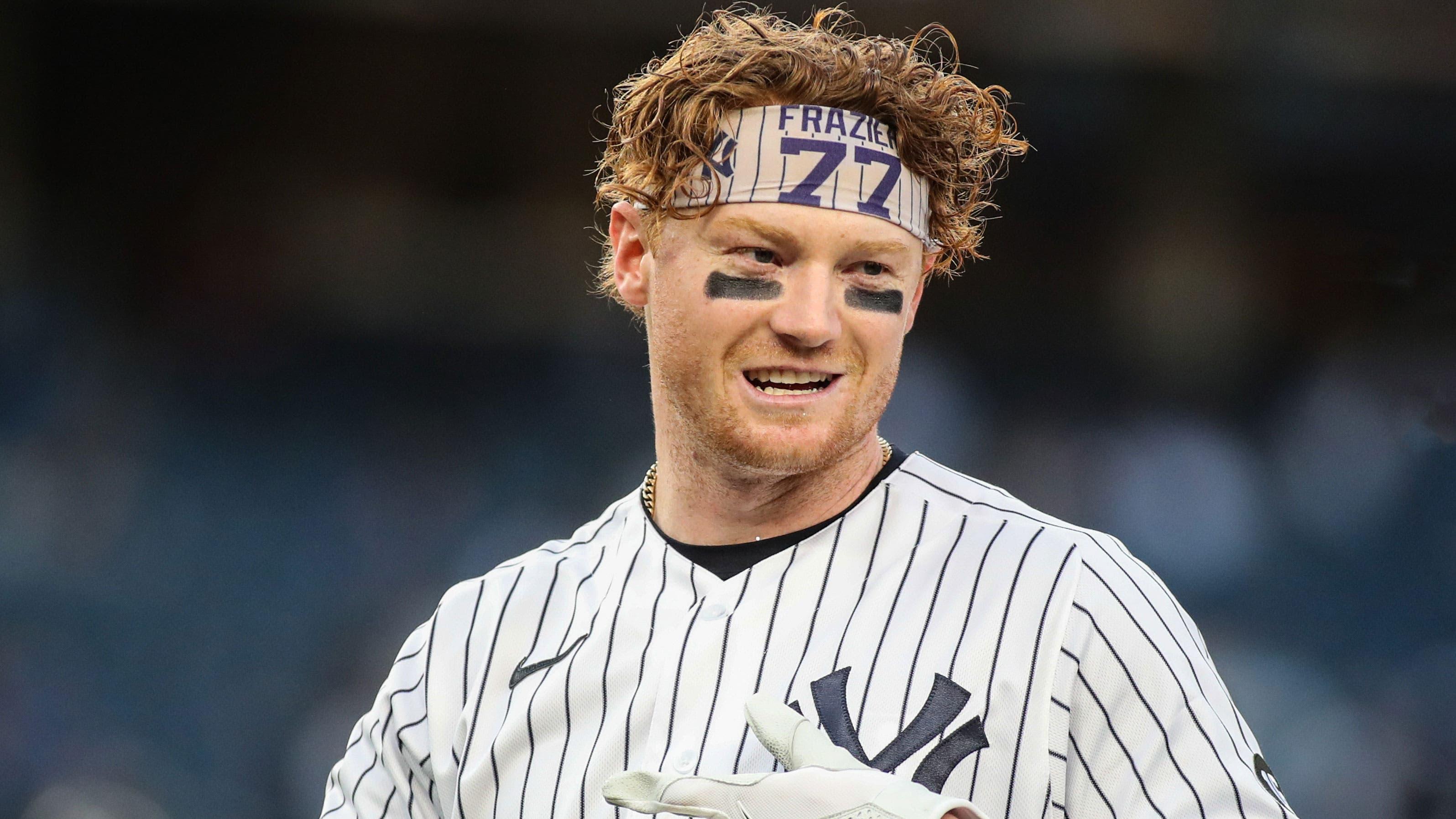 May 25, 2021; Bronx, New York, USA; New York Yankees right fielder Clint Frazier (77) at Yankee Stadium. / Wendell Cruz-USA TODAY Sports