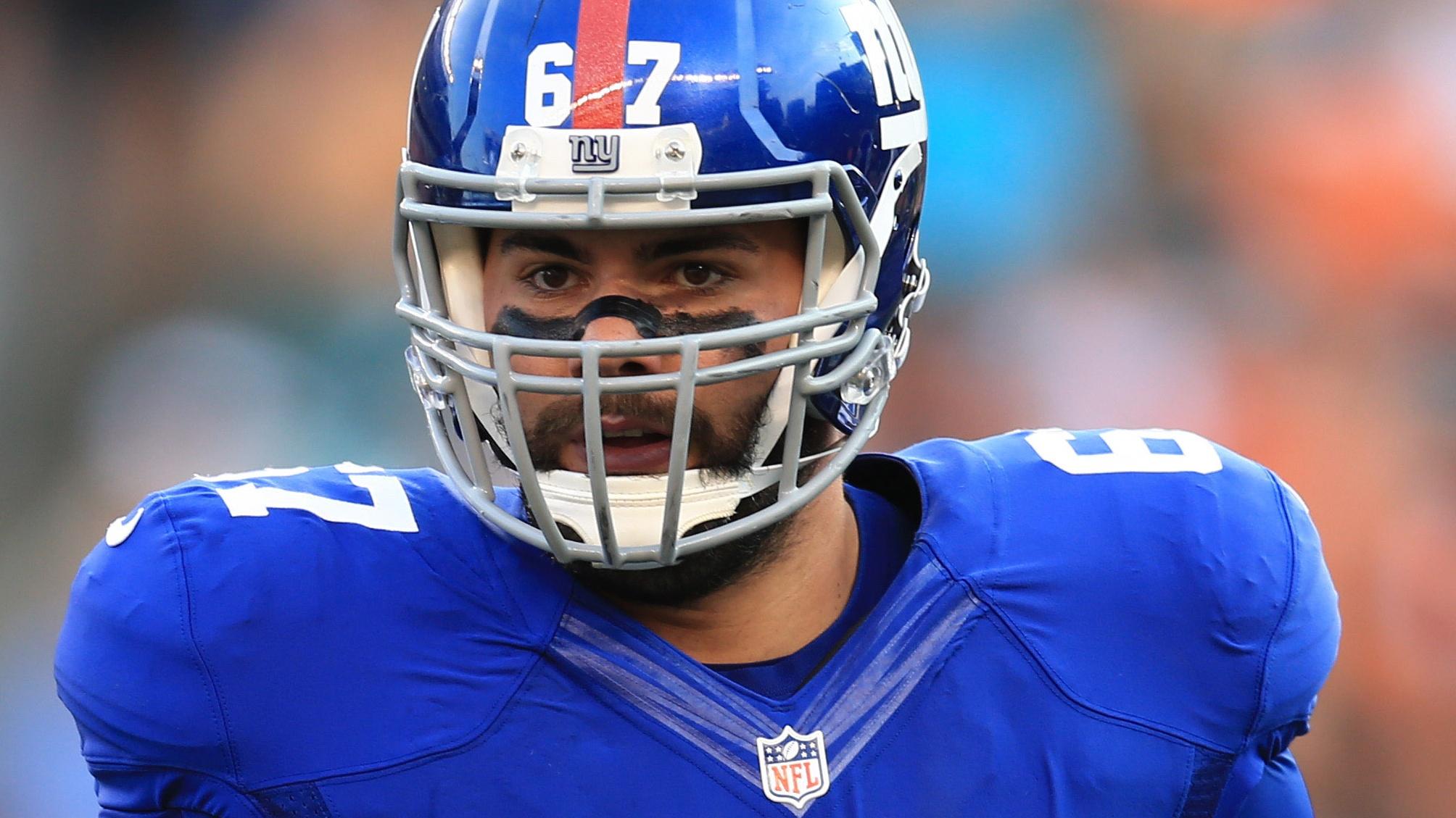 New York Giants tackle Justin Pugh (67) in a preseason NFL football game against the Cincinnati Bengals at Paul Brown Stadium