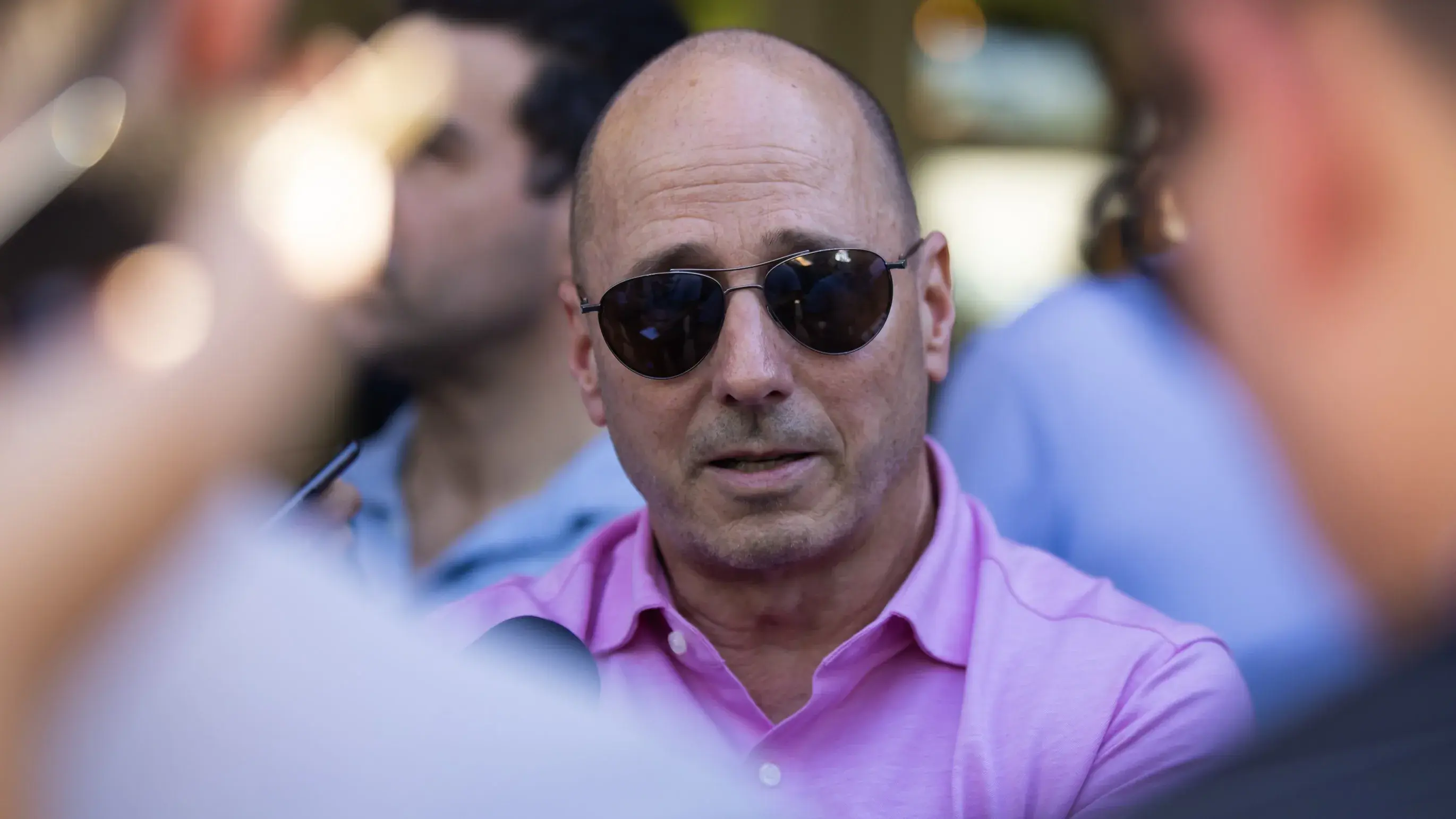 Nov 7, 2023; Scottsdale, AZ, USA; New York Yankees general manager Brian Cashman speaks to the media during the MLB General Manager's Meetings at Omni Scottsdale Resort & Spa / Mark J. Rebilas-USA TODAY Sports