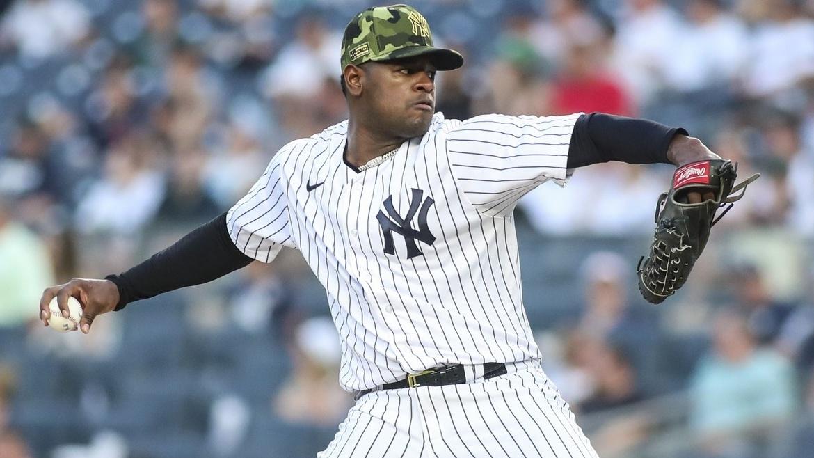 May 22, 2022; Bronx, New York, USA; New York Yankees starting pitcher Luis Severino (40) pitches in the first inning against the Chicago White Sox at Yankee Stadium.