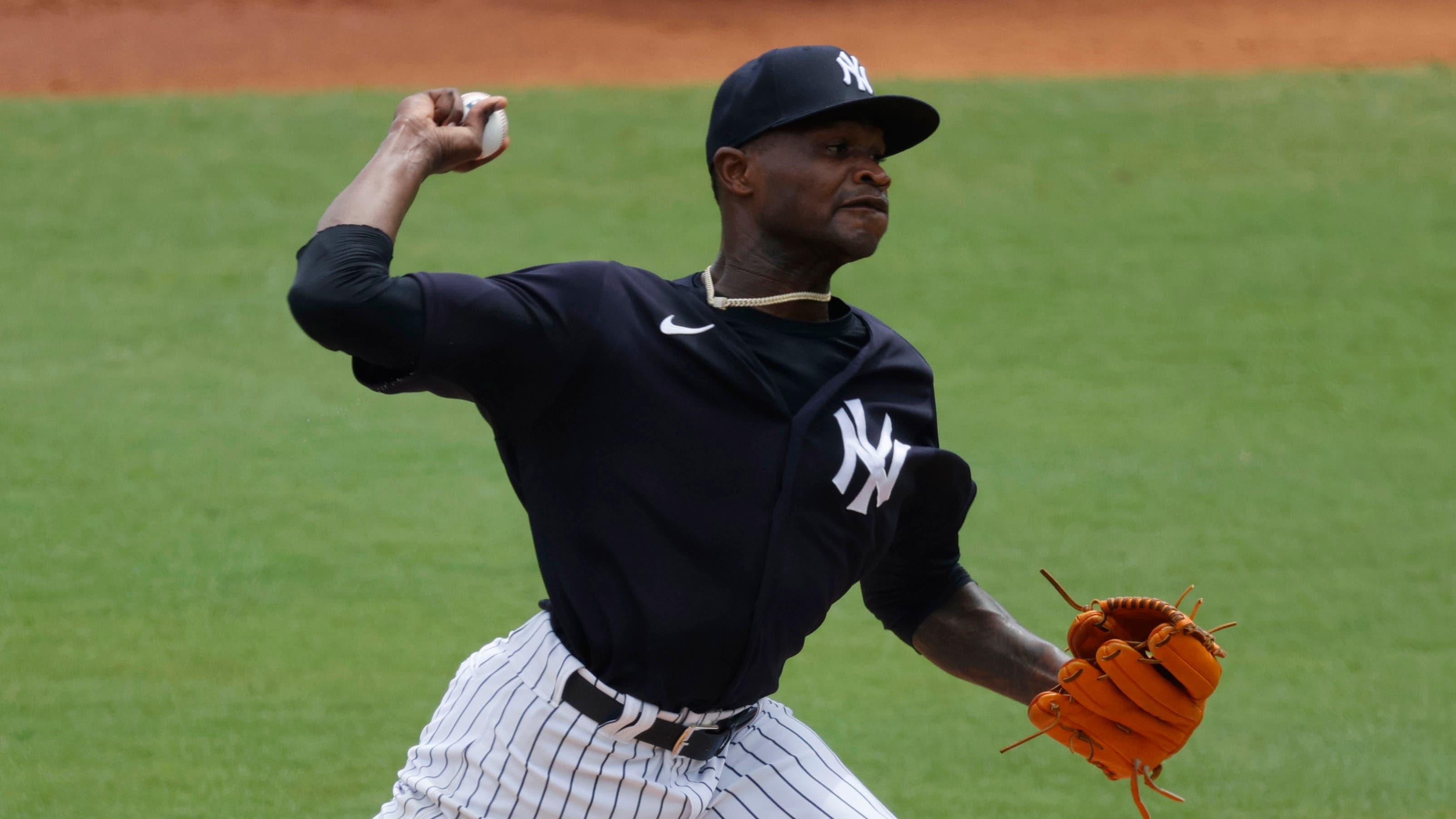 New York Yankees starting pitcher Domingo German (55) throws a pitch during the first inning against the Detroit Tigers at George M. Steinbrenner Field. / USA TODAY Sports