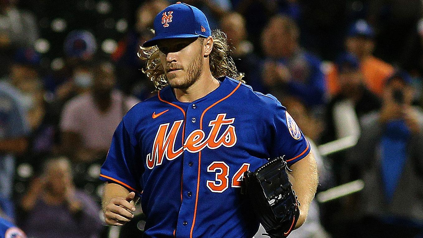 Sep 28, 2021; New York City, New York, USA; New York Mets starting pitcher Noah Syndergaard (34) takes the mound for the first time in over two years during the first inning of game two of a doubleheader against the Miami Marlins at Citi Field.