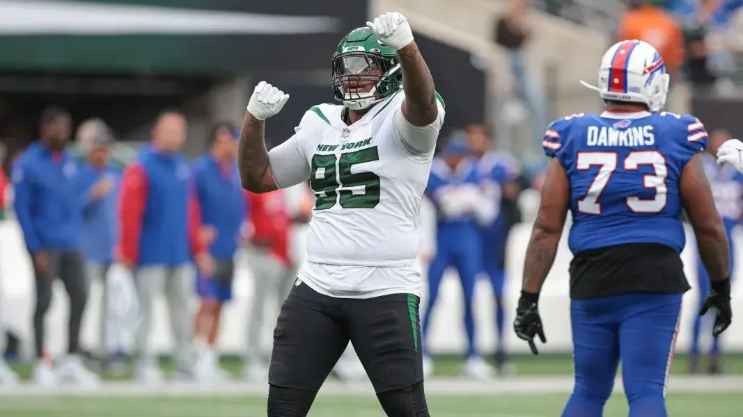 New York Jets defensive tackle Quinnen Williams celebrates a defensive stop. / Vincent Carchietta-USA TODAY Sports