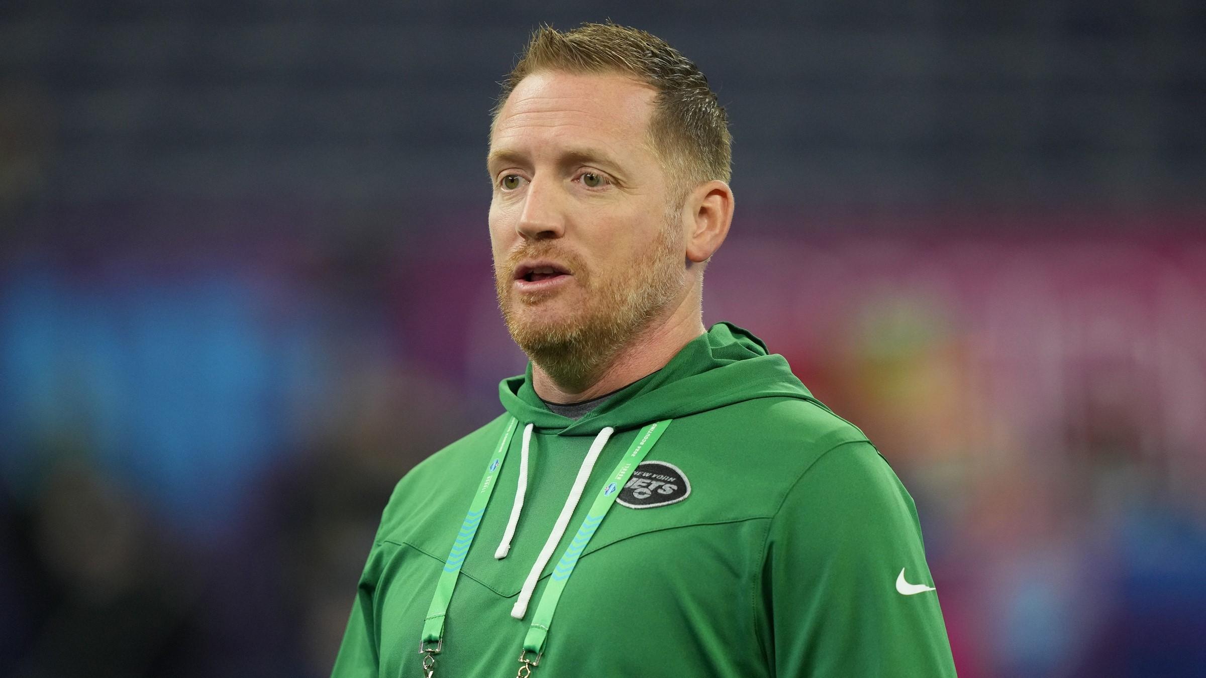 Mar 2, 2024; Indianapolis, IN, USA; New York Jets passing game coordinator Todd Downing during the 2024 NFL Combine at Lucas Oil Stadium.